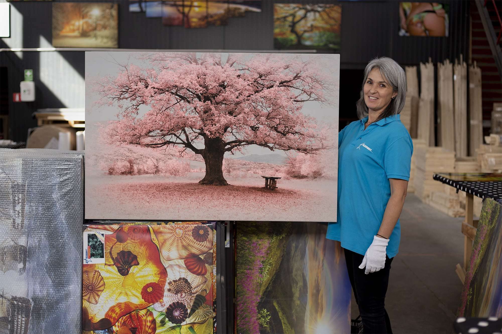 Startonight Pink Landscape Tree Canvas Wall Art - Modern Stretched Print for Bedroom & Living Room - Unique Luminous Home Decor 32x48 Inches - Perfect for Boho Chic Interiors & Cozy Spaces