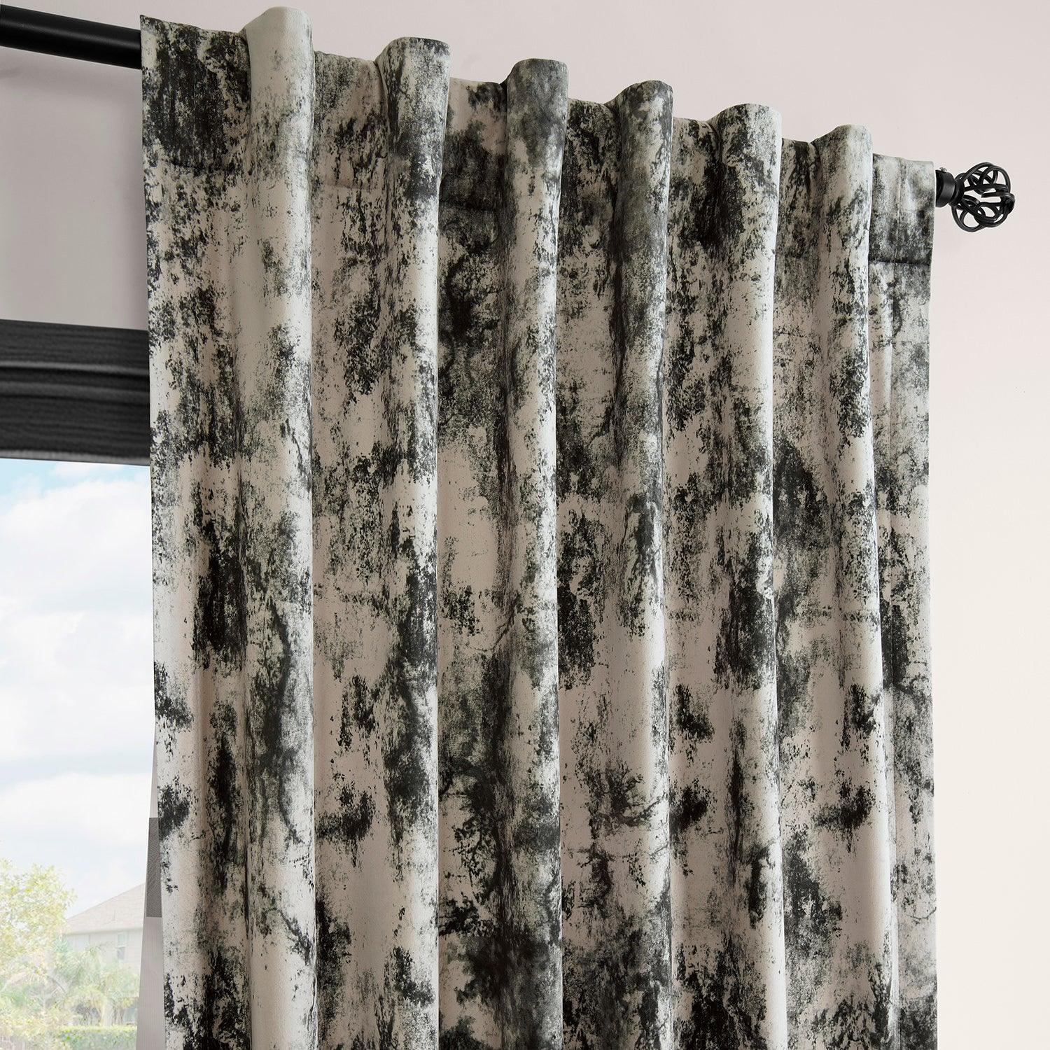 Black Abstract Barcelona Velvet Blackout Curtains for Living Room & Bedroom - Modern Inkblot Design for Light Blocking & Privacy - Home Decor & Window Treatment