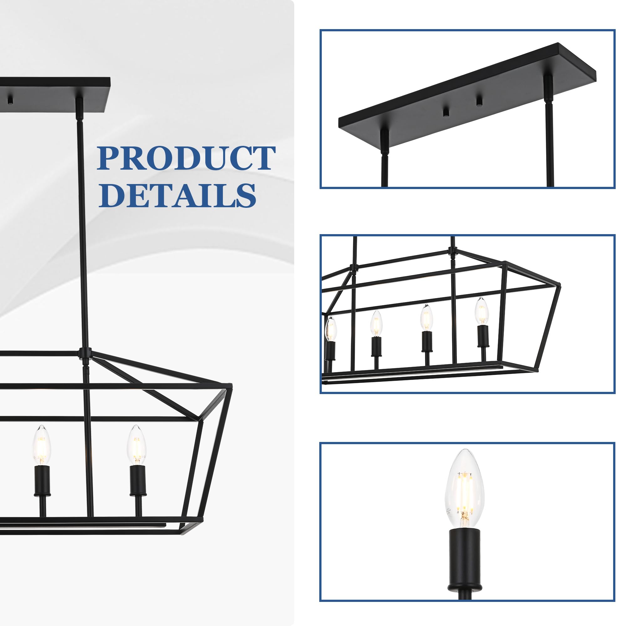 4-Light Modern Black Chandelier - Hanging Ceiling Light Fixture for Dining Room, Bedroom & Kitchen Island - Elegant Pendant Lighting for Home Decor