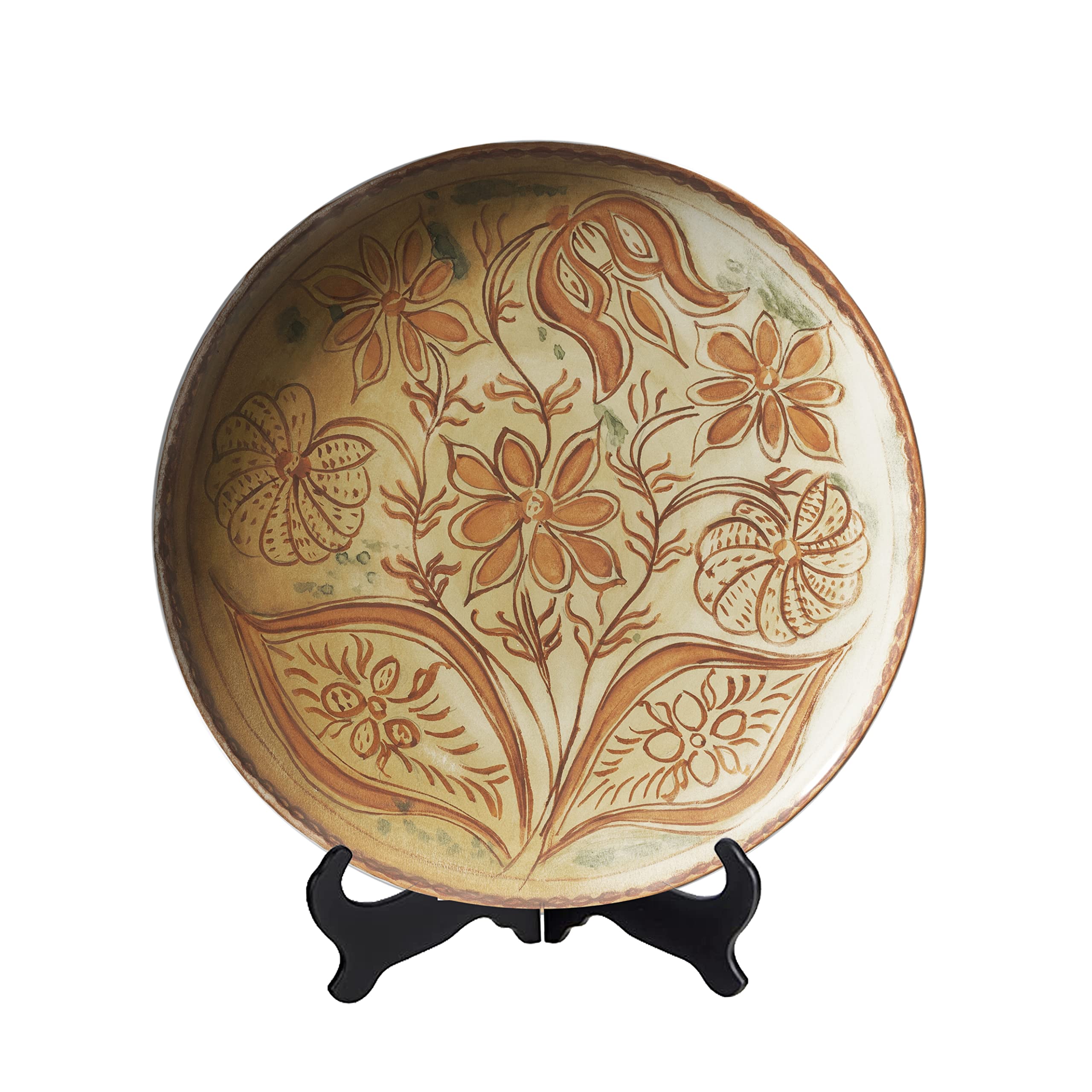 QGCC Graceful Tribal Flower Pattern Ceramic Hanging Decorative Plates - Seamless Design Porcelain Display Plates for Wall Decor, Perfect for Home, Office, Party & Dinner Table Decoration - Elegant Handmade Ornament for Boho, Farmhouse & Rustic Interior Design Styles