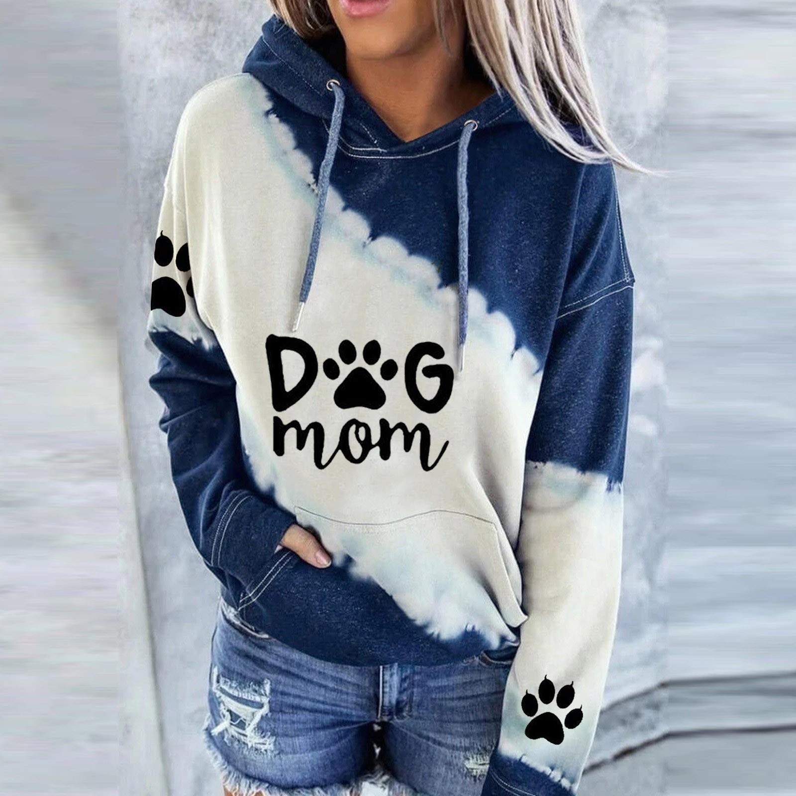 Women's Dog Mom Hoodie - Cozy Long Sleeve Pullover Sweatshirt with Paw Prints - Cute Gift for Dog Lovers, Pet Owners & Teen Girls - Perfect for Casual Wear, Dog Walks & Matching with Your Pup