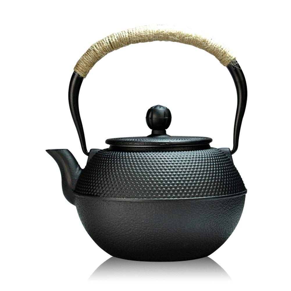 Premium Cast Iron Teapot with Stainless Steel Infuser - 1200ml Antique Black Tetsubin Kettle for Loose Leaf Tea | Japanese Style Ceramic Teapot with Small Dot Design | Perfect Gift for Tea Lovers & Home Brewing, Office Use, Zen Decor