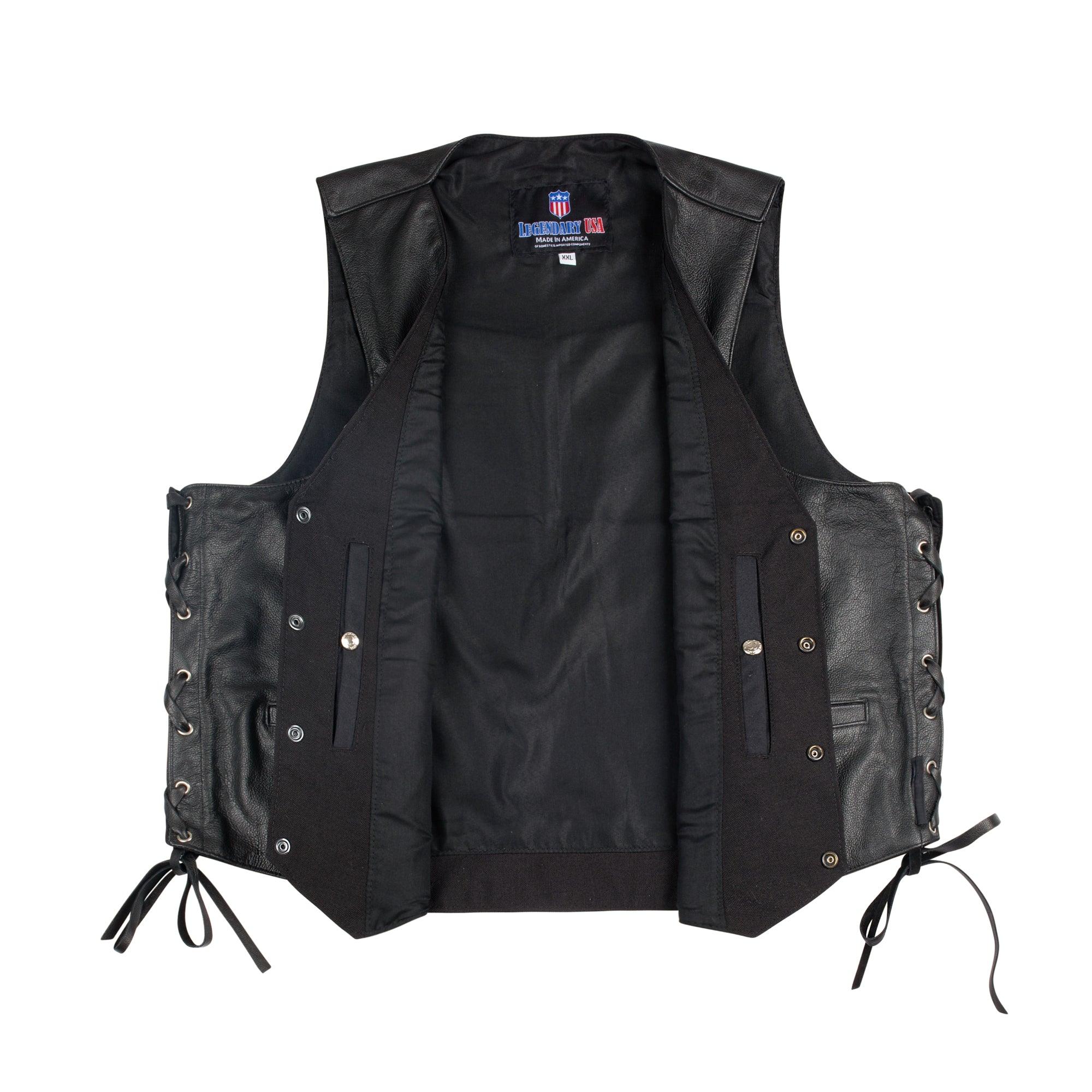 Legendary Gunslinger Men's Motorcycle Leather Vest - Premium Biker Jacket for Harley Davidson & Cruiser Riders - Perfect for Road Trips, Motorcycle Clubs & Casual Wear