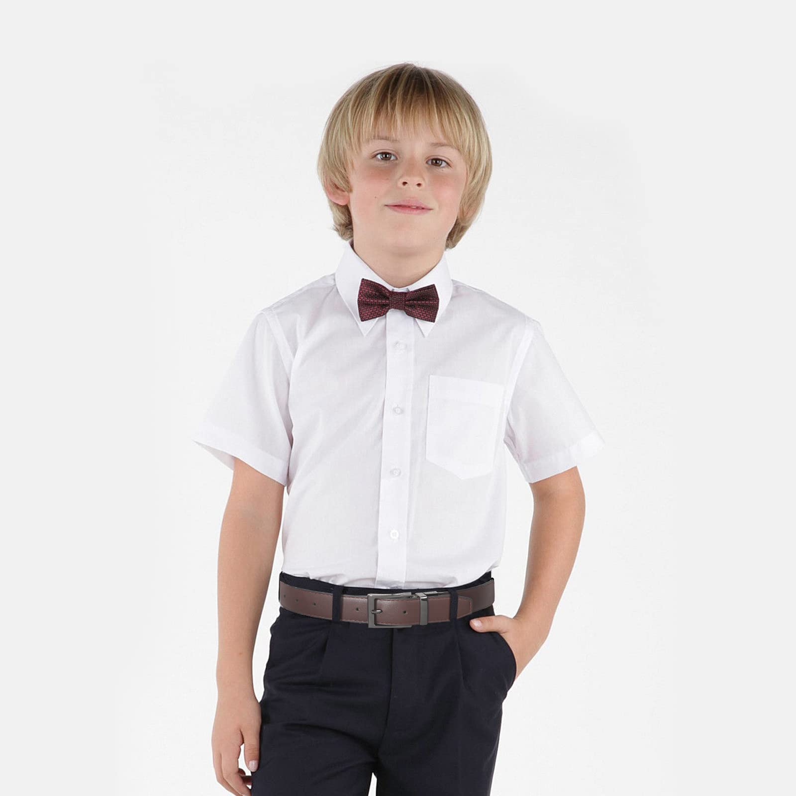 AWAYTR Reversible Kids Belts for Boys - Adjustable Black & Brown Leather Belt for School Uniform, Casual Jeans & Dress Pants | Perfect for School, Play & Everyday Wear