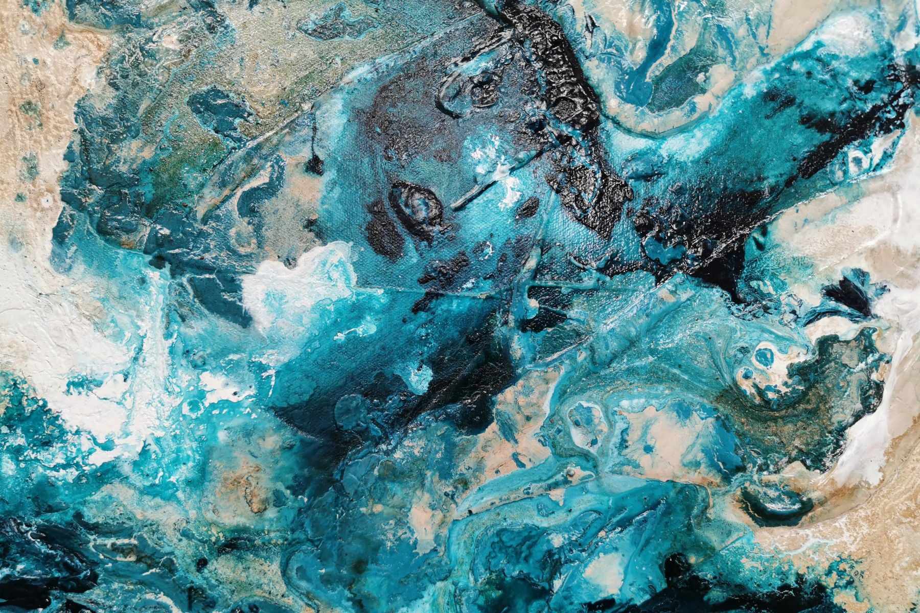200cm x 80cm Teal Cream Textured Abstract Canvas Painting - Modern Honey & Southern Atmosphere Inspired Wall Art for Living Room, Bedroom, or Office Decor