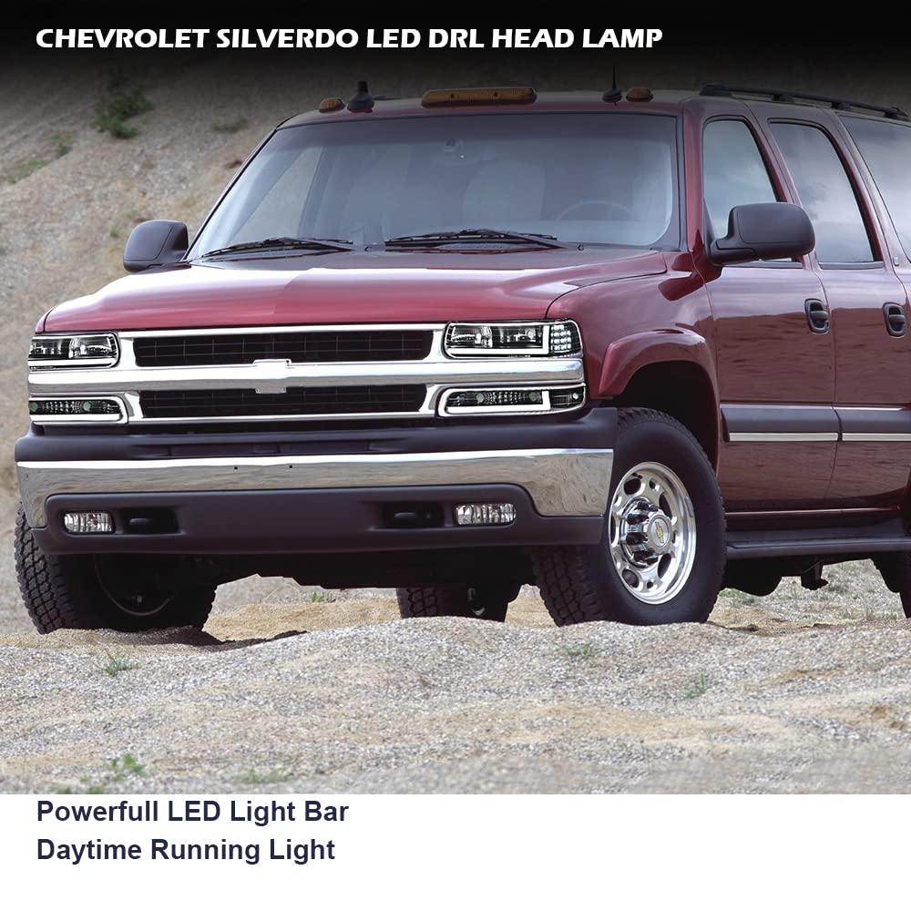 LED Headlight Assembly for Chevy Silverado 1999-2002 & Suburban Tahoe 2000-2006 - Clear Lens, Black Housing, Clear Reflector - Left & Right Pair - Upgrade for Night Driving & Off-Road Adventures