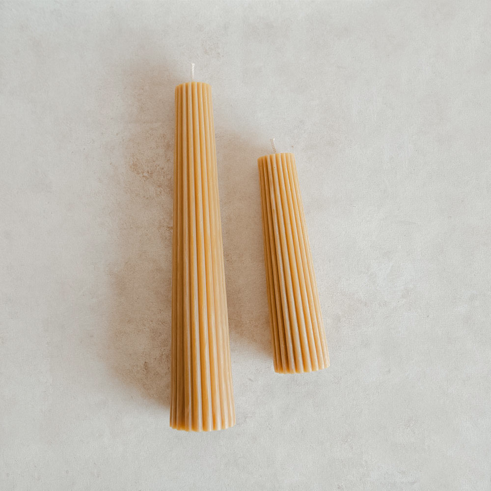 Natural Beeswax Fluted Pillar Candle - Handmade, Eco-Friendly, Long-Lasting for Home Decor, Wedding Centerpieces & Romantic Ambiance