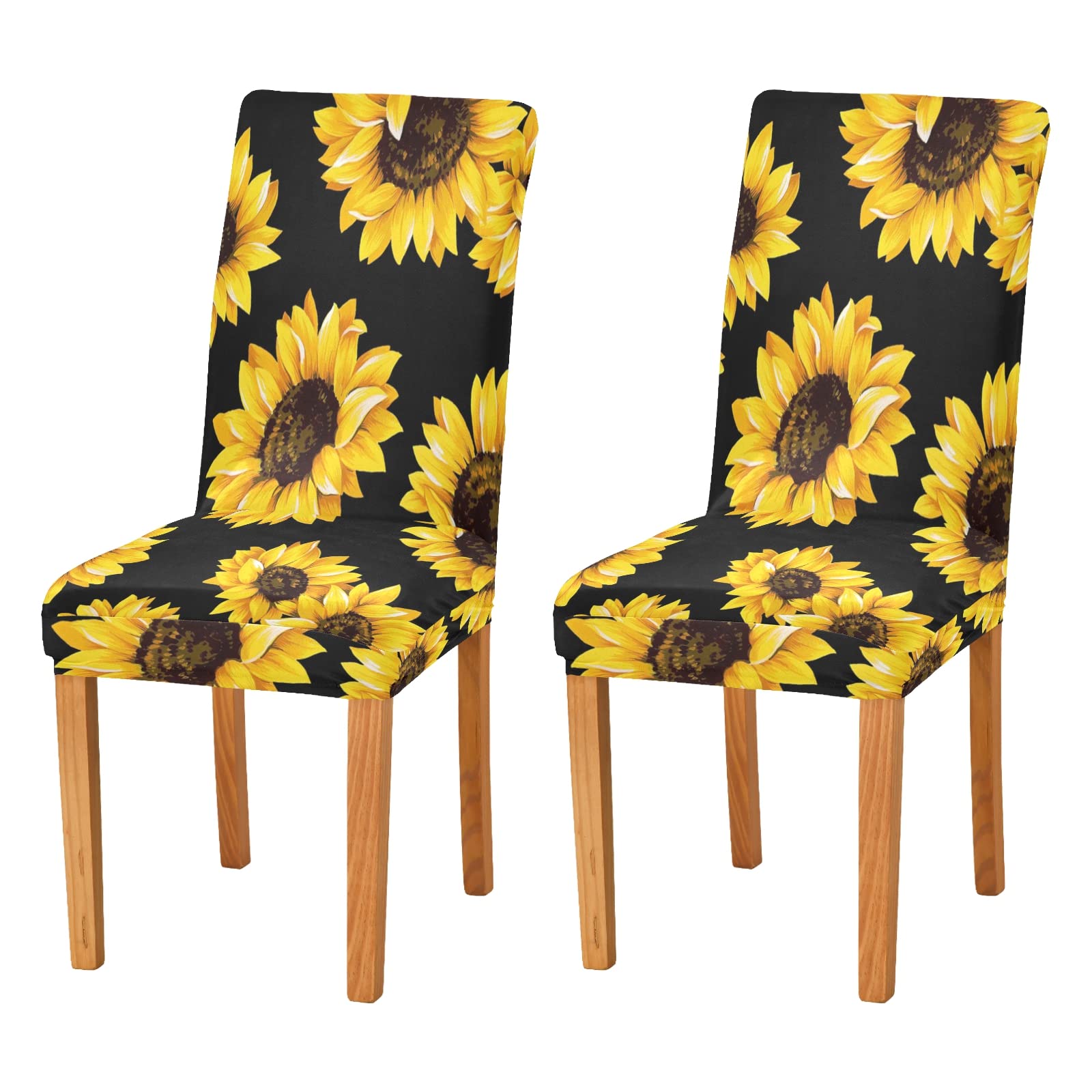 Black Sunflower Washable & Removable Dining Chair Covers - 4PCS Set for Home, Restaurant, Hotel, Wedding & Banquet | Spill-Proof & Stylish Seat Protectors for Everyday Use & Special Events