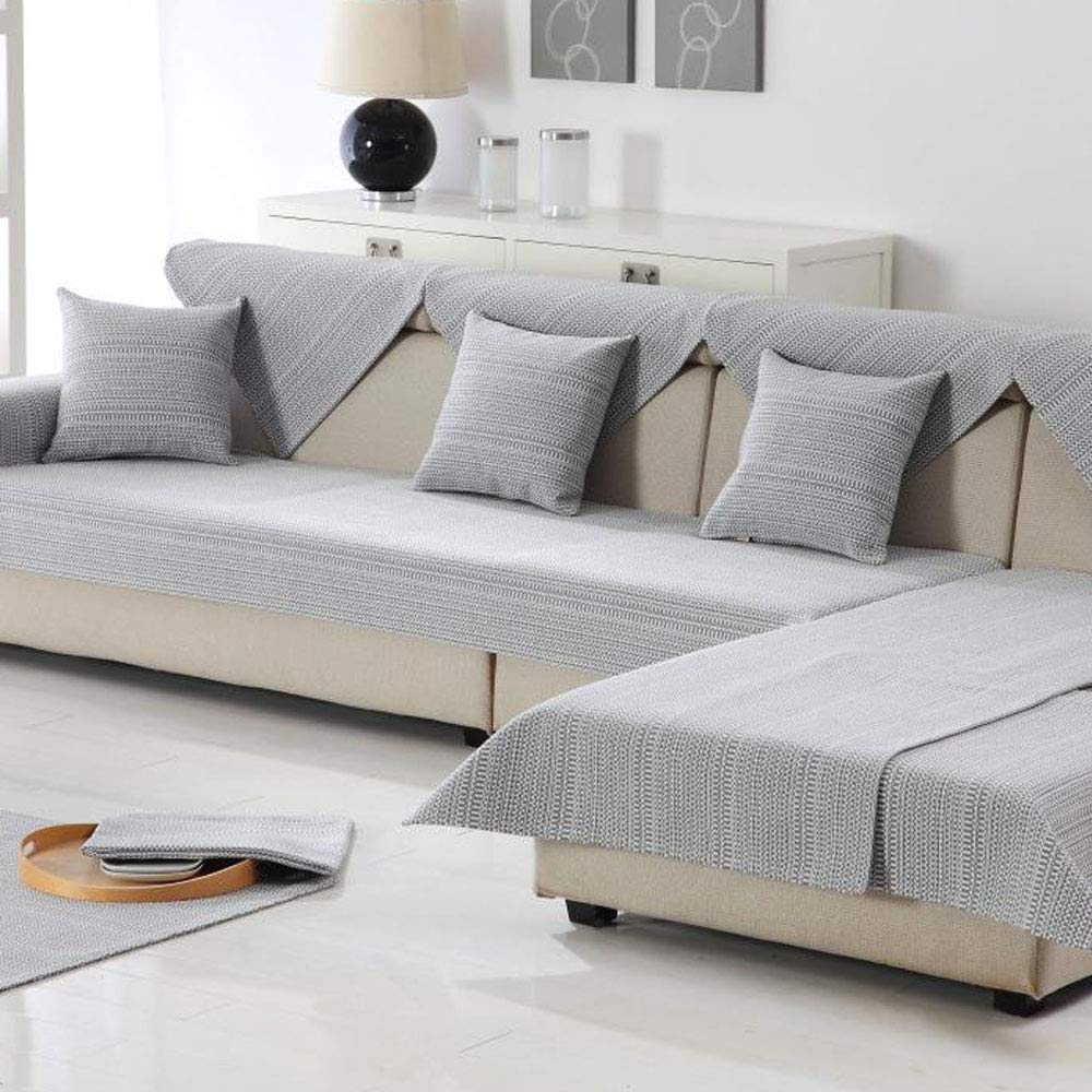 SVIO-SOFACOVER All Season Sofa Slipcover - Grey Cotton Linen Non-Slip Furniture Protector (43