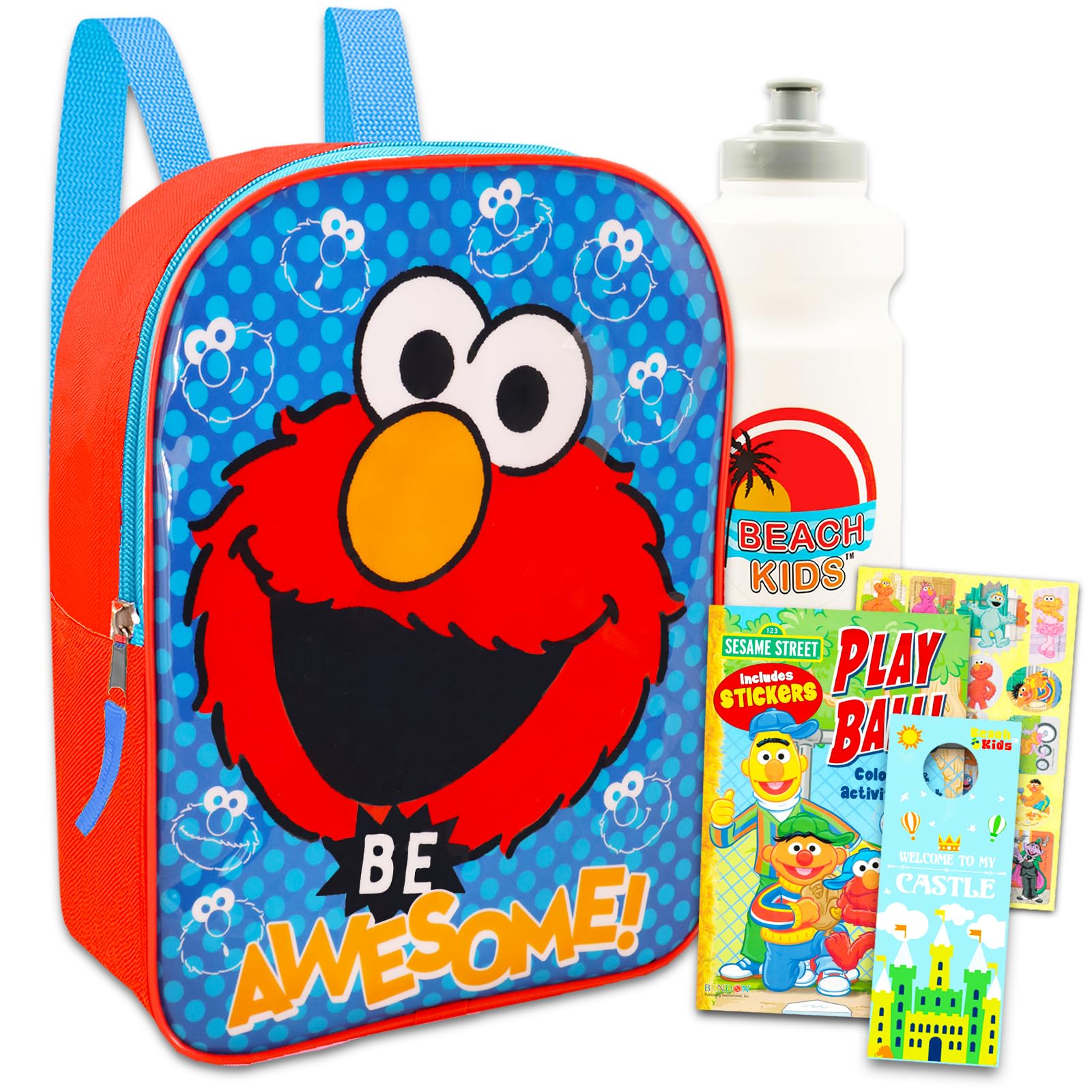 Sesame Street Elmo Mini Backpack Set for Toddlers & Preschoolers - 4 Piece Bundle with School Bag, Coloring Book, Stickers | Perfect for Daycare, Travel & Learning Activities (Elmo Themed)