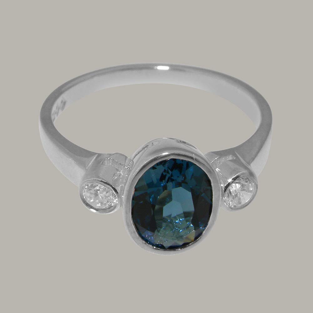 925 Sterling Silver London Blue Topaz & Cubic Zirconia Trilogy Ring for Women - Size 4-12 | Elegant Jewelry Gift for Anniversary, Birthday & Special Occasions