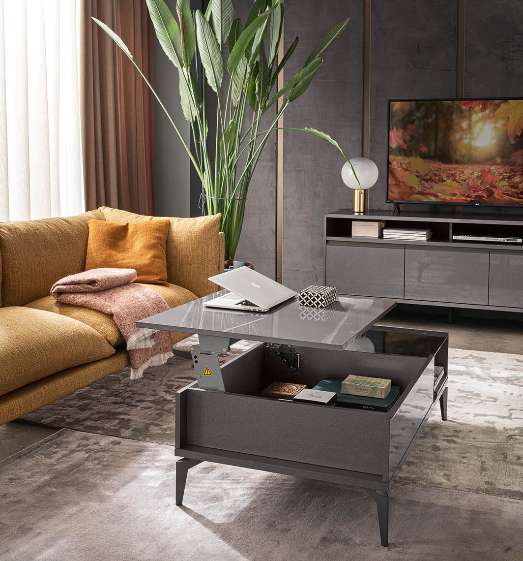 ALF Graphite Lift Top Coffee Table with Storage - Modern Adjustable Height Sofa Table for Living Room, Bedroom & Small Spaces - Perfect for Snacking, Working & Entertaining