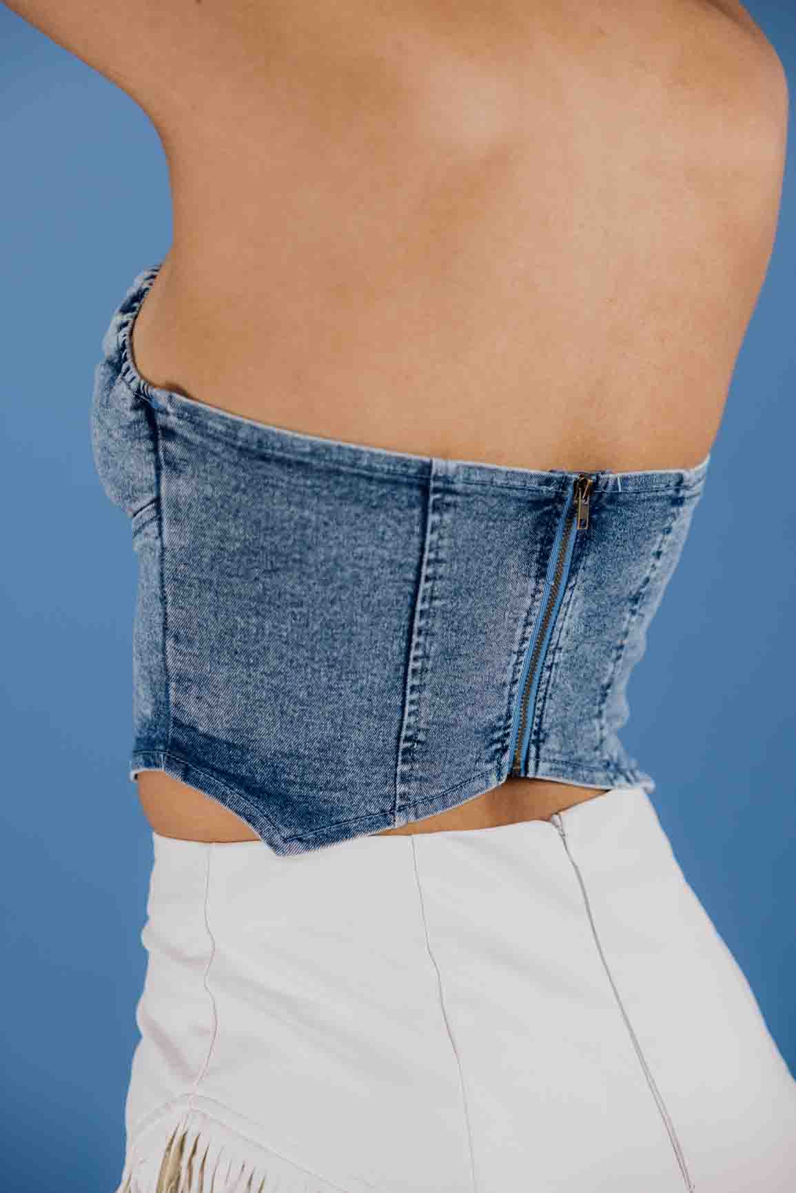 Rodeo Gal Denim Tube Top for Women - Stretchable Western Cowgirl Style Crop Top - Perfect for Music Festivals, Concerts & Rodeo Events