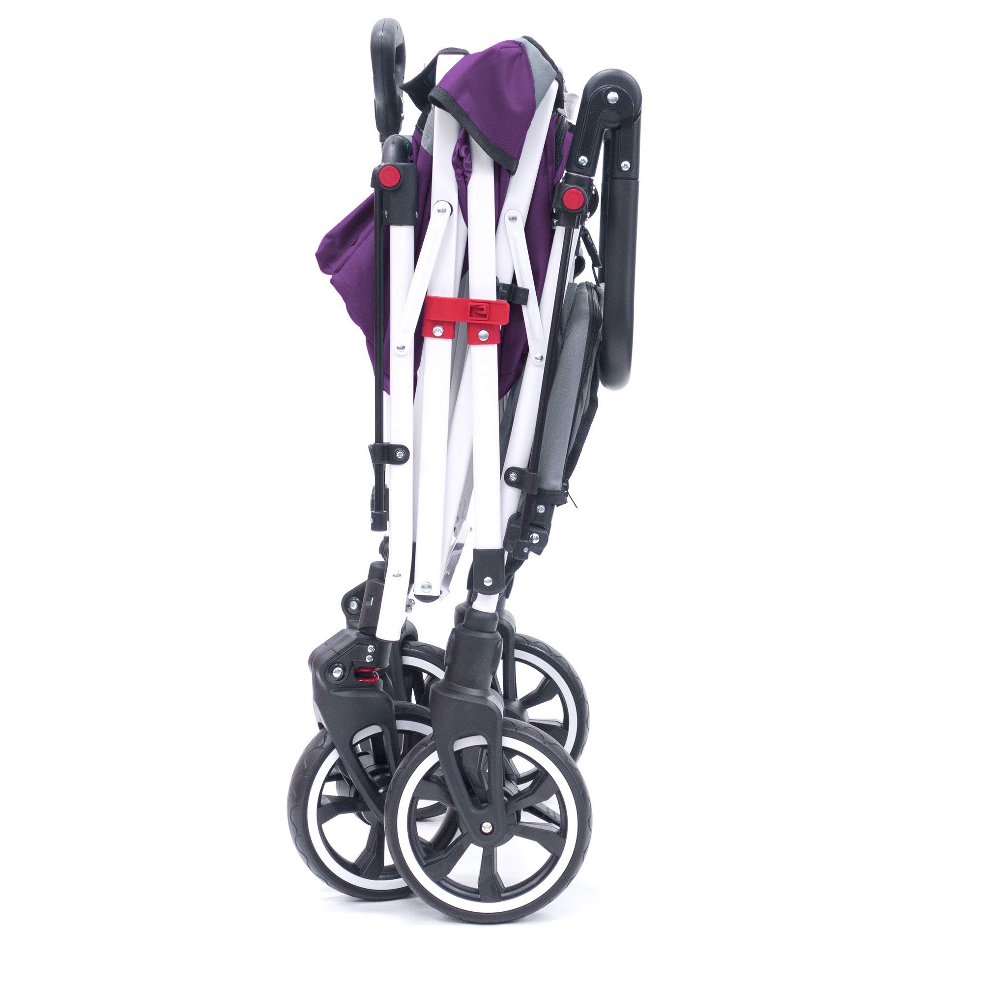 Best Collapsible Outdoor Wagon for Kids - Lightweight Push Pull Stroller with UV Canopy, Foldable Cart for Beach, Park, Garden & Shopping - Purple & Grey Design for Family Outings & Picnics