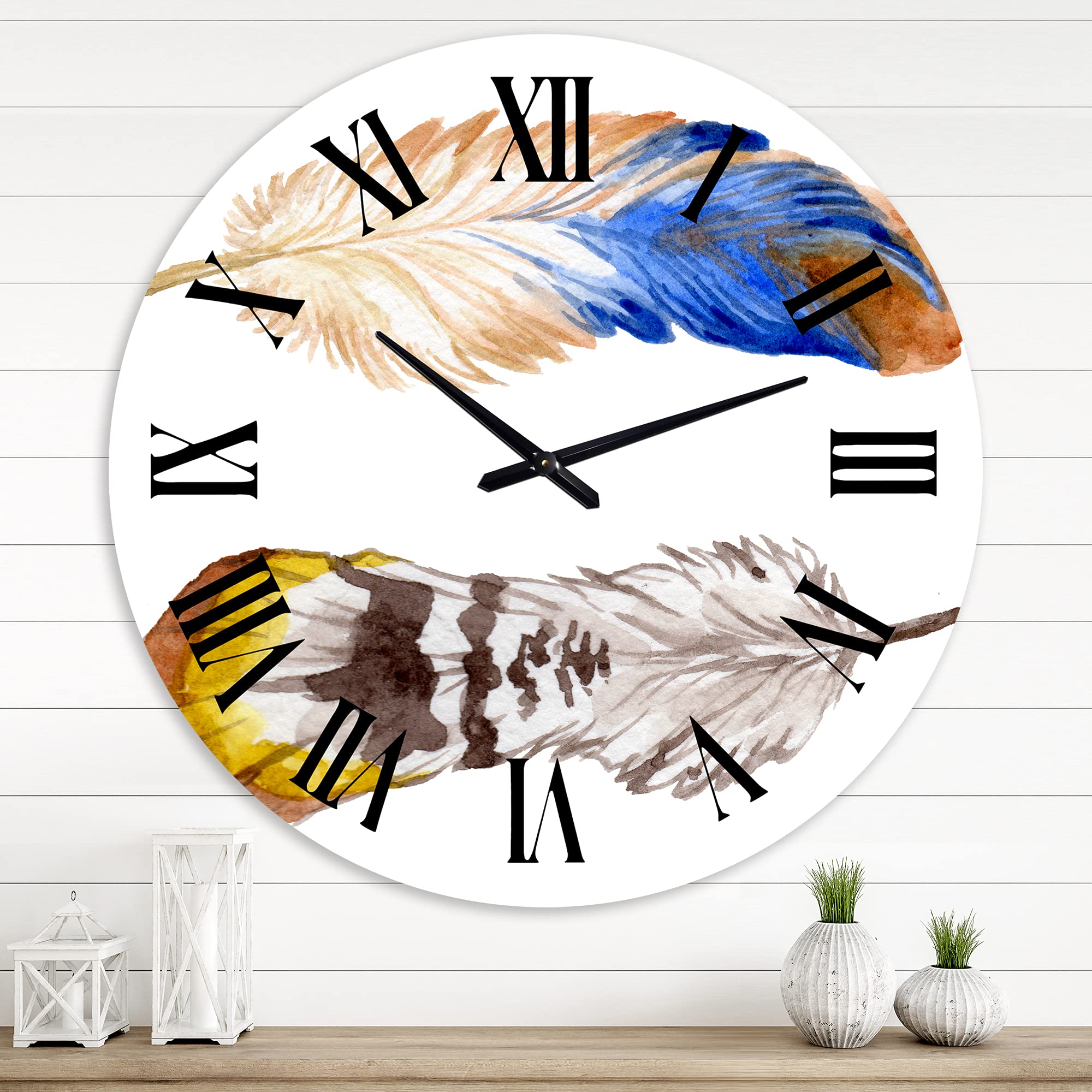 Bohemian Eclectic Wall Clock - Colorful Boho Feather Design, Large Animal-Themed Wall Decor for Living Room, Bedroom & Office | Unique Home Décor Gift Idea