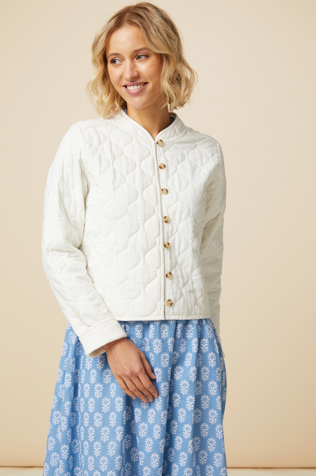 Polly Quilted Jacket for Women - Lightweight Cream Puffer Coat with Stylish Diamond Stitch Design | Perfect for Fall, Winter & Outdoor Activities