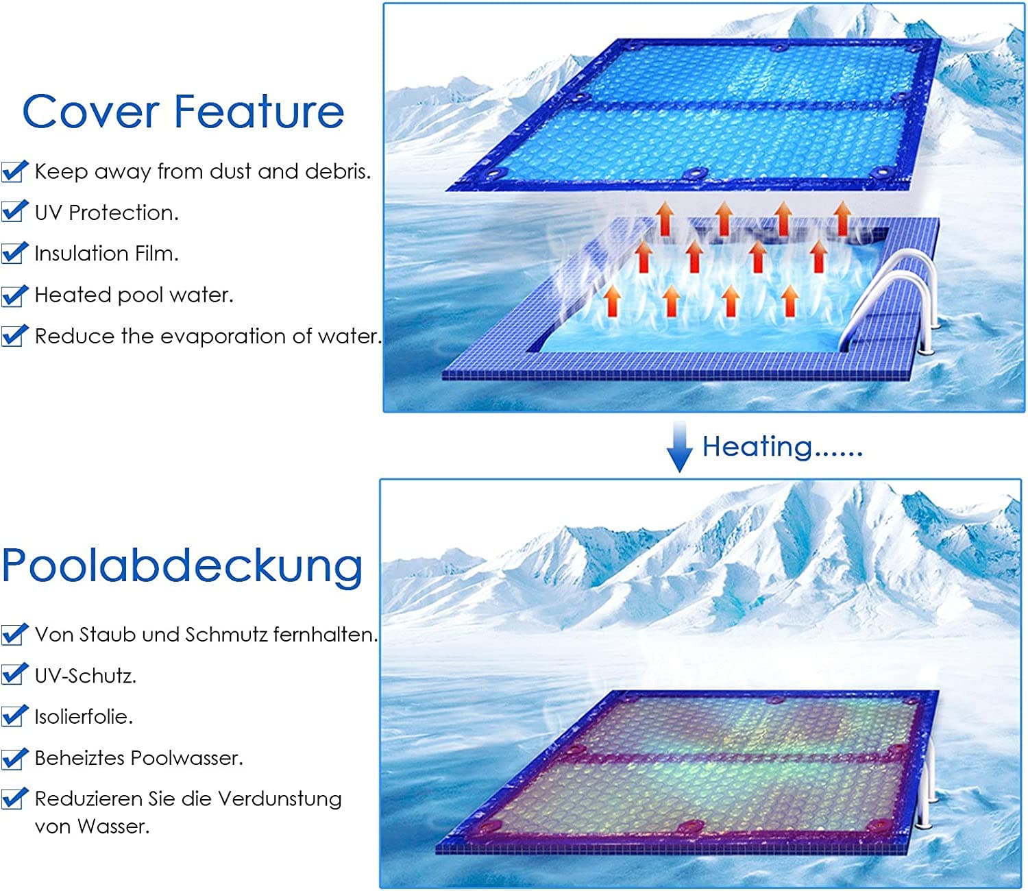 Solar Pool Cover 10ft Round - Blue Bubble Heating Blanket for Above Ground Pools | Insulated Polyethylene Film Protector | Easy Setup & Energy Saving | Perfect for Backyard, Inflatable & Frame Pools