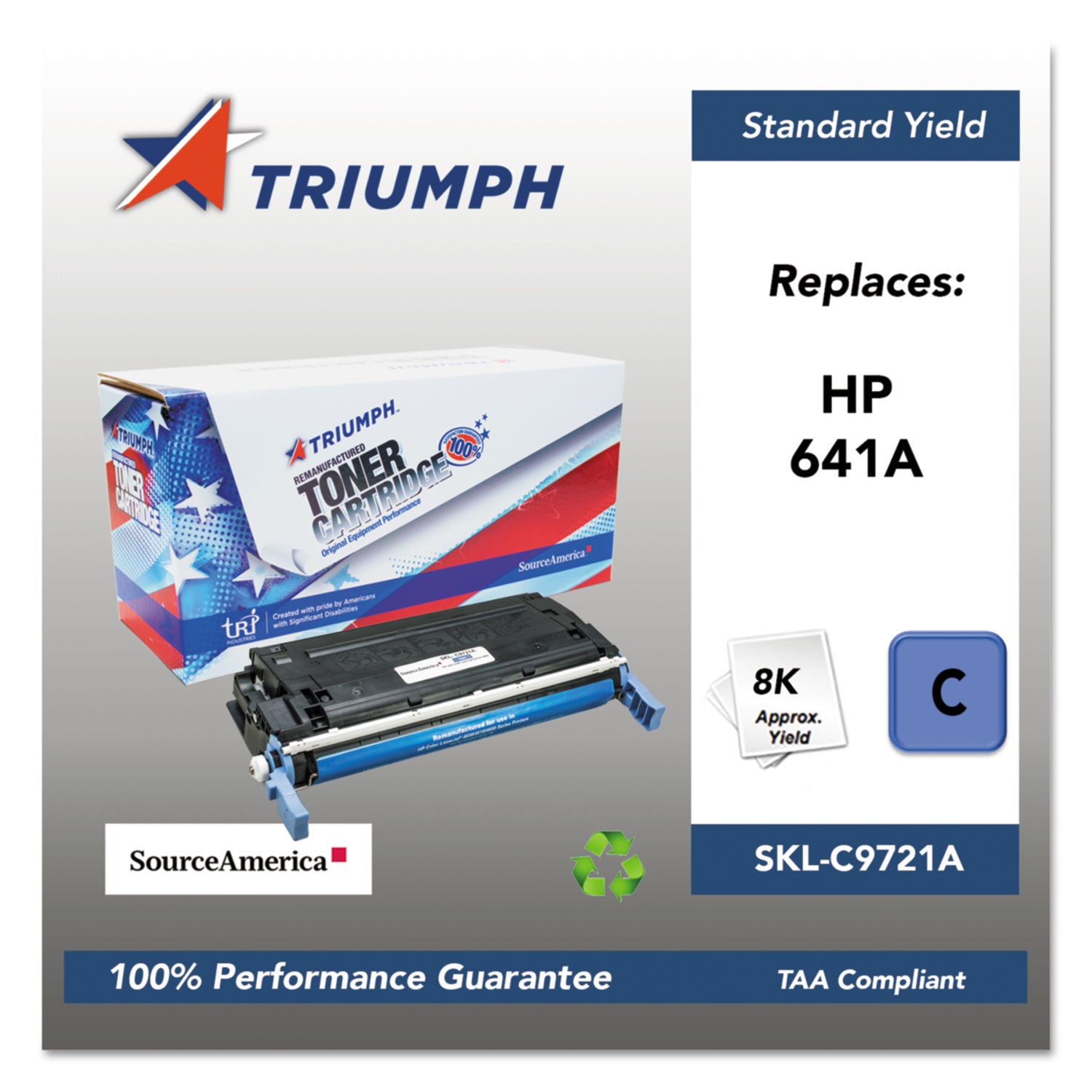 Remanufactured C9721A (641A) Cyan Toner Cartridge - 8000 Page Yield | High-Quality Replacement for HP Printers | Ideal for Office & Home Printing