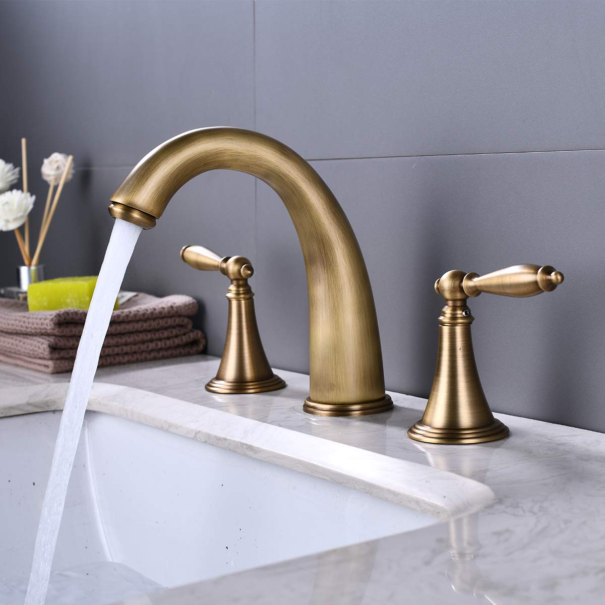 8 Inch Widespread Antique Double Handle Bathroom Faucet - Lead-Free 3 Hole Lavatory Sink Mixer Tap with Supply Lines (3-Piece Set) - Perfect for Vintage Style Bathrooms, Guest Suites & Luxury Home Renovations