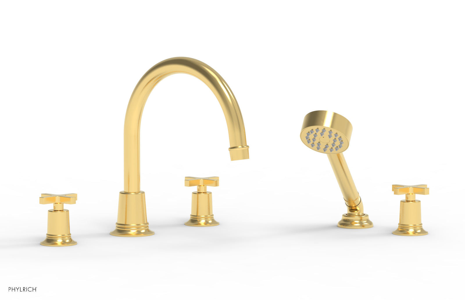 HEX MODERN Deck Mounted Bathtub Faucet Set with Cross Handles and Hand Shower - Matte Black Finish for Bathroom Renovation and Spa-Like Experience (Model 50150)