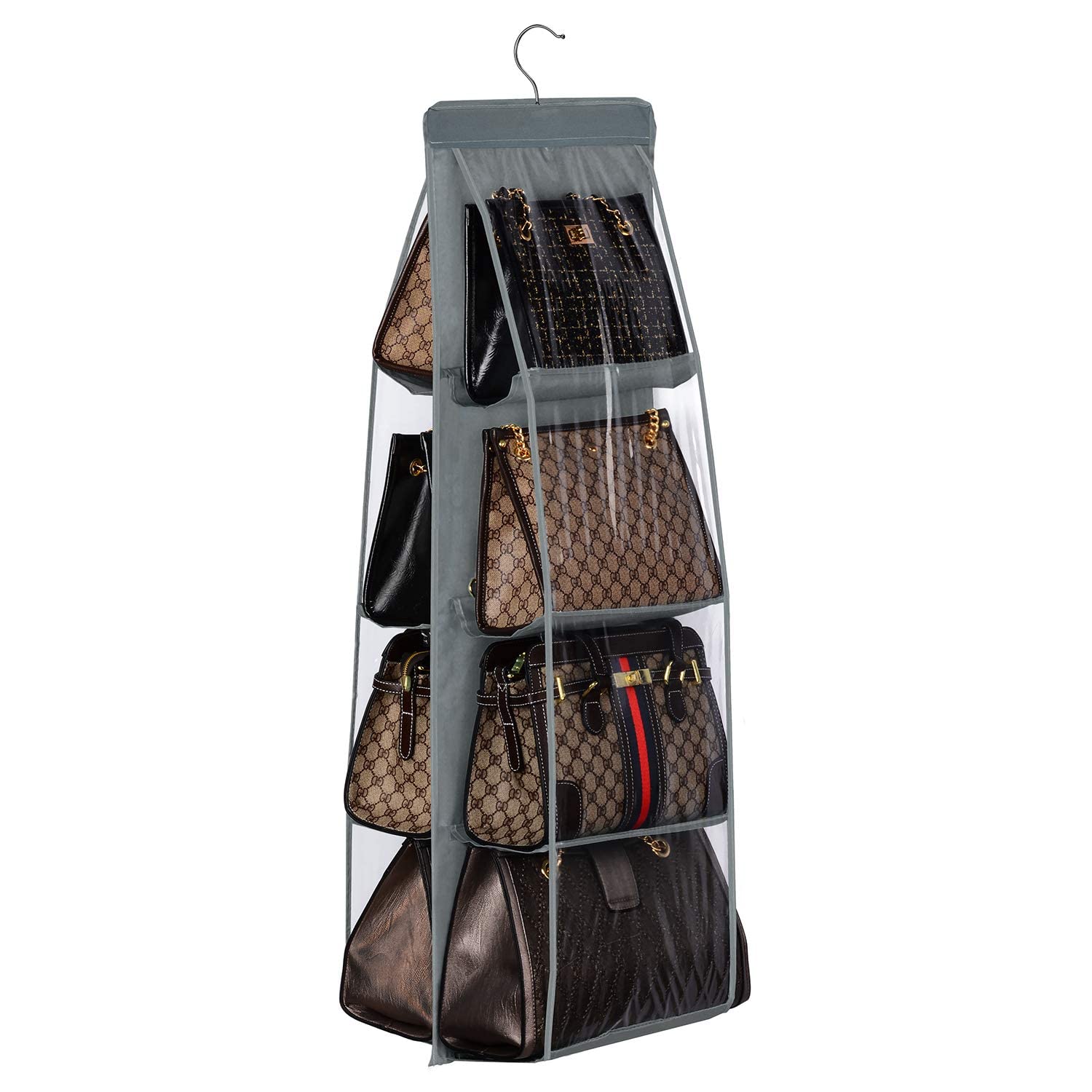Lirex 8-Pocket Handbag Hanging Organizer for Closet - Foldable Purse Storage Hanger with Universal Fit - Durable Oxford Cloth for Bedroom & Family Closet Organization (Dark Grey) | Perfect for Small Space Storage & Travel Accessory Organization