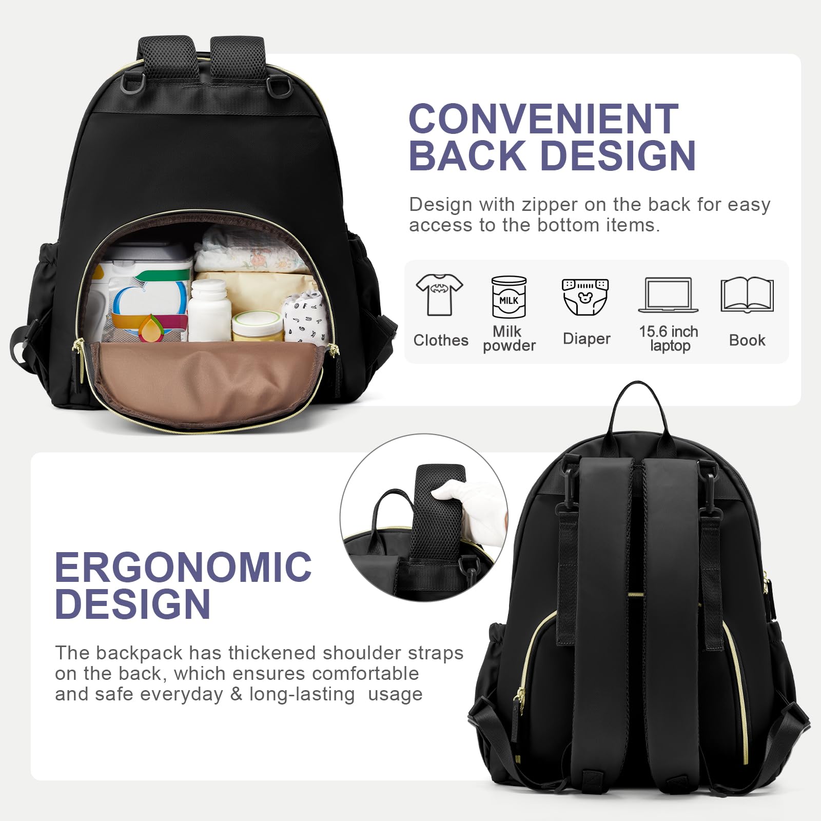 **Waterproof Diaper Backpack for Boys & Girls – Large Multi-Functional Baby Bag with Insulated Pocket | Perfect Baby Shower Gift & Registry Essential for New Moms (Black)** – Ideal for Travel, Daycare & On-the-Go Parenting