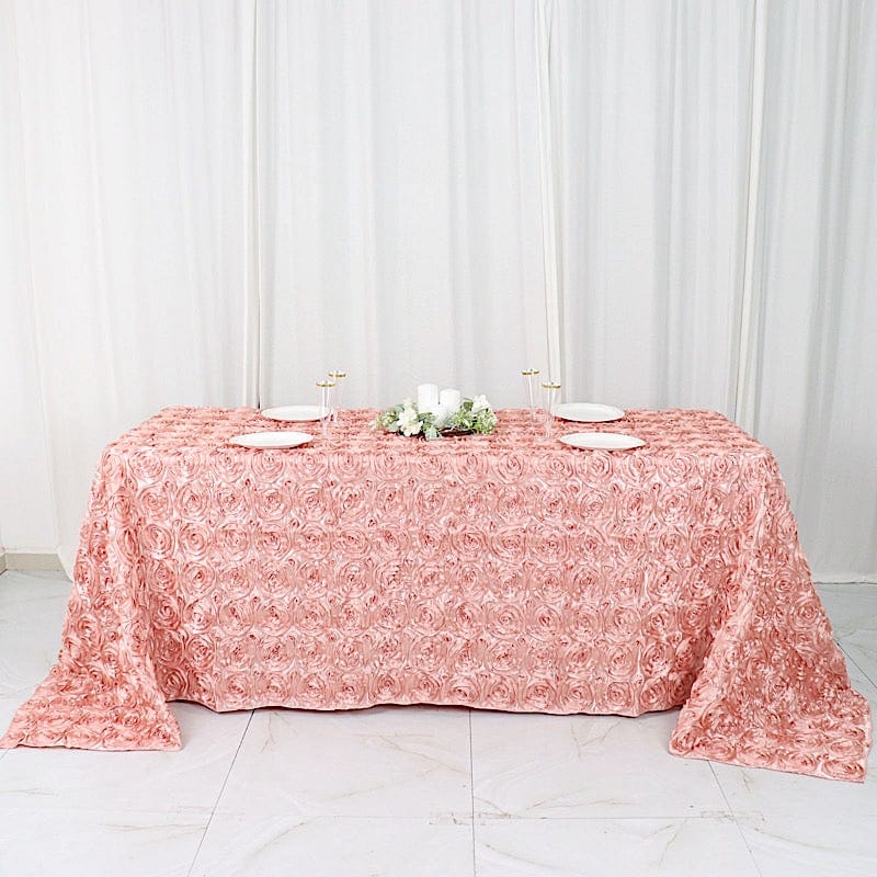 90x132 Inch Satin Ribbon Roses Rectangle Tablecloth - Elegant Dining Table Cover for Weddings, Parties & Home Decor