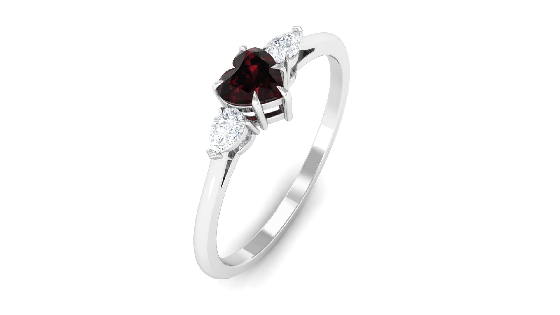 Garnet Past Present Future Promise Ring - 14K Solid Gold Heart Shaped Garnet & Diamond Three Stone Ring for Anniversaries, Engagements & Special Occasions