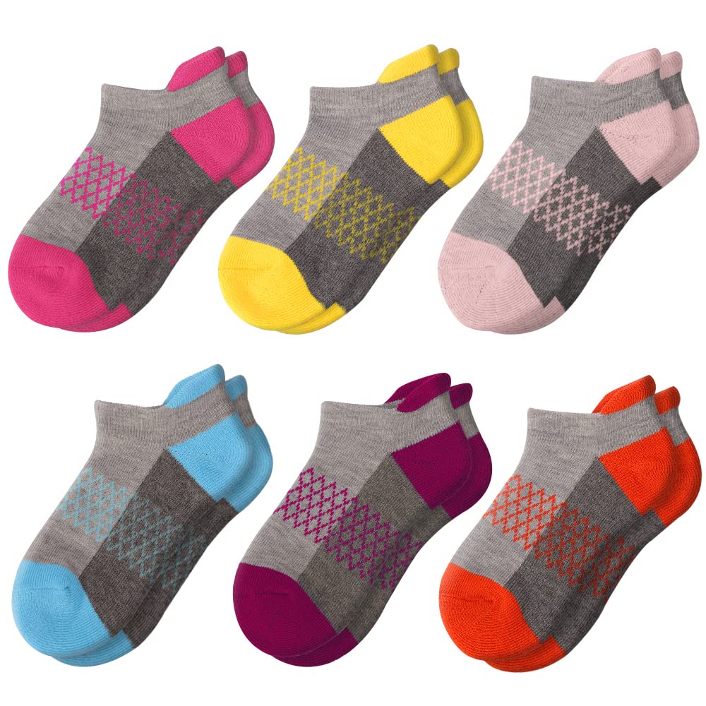**6-Pack Girls Ankle Socks - Cushioned Athletic Socks for Kids & Toddlers - Breathable Low-Cut Casual Socks for School, Sports & Everyday Wear**