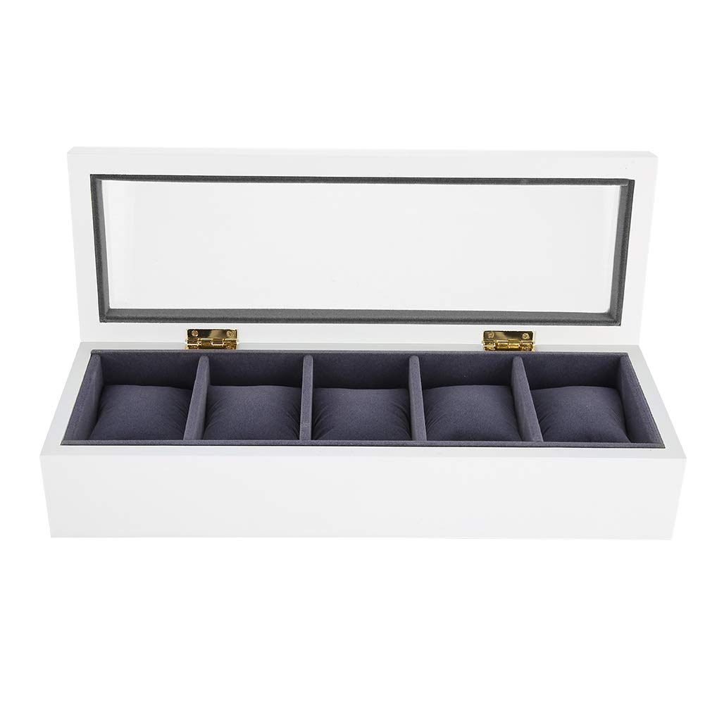 Premium QWERTYUI Watch Case - Durable Watch Display & Storage Box Organizer for Women & Men (White & Blue) - Perfect for Jewelry, Watch Collections & Travel Accessories