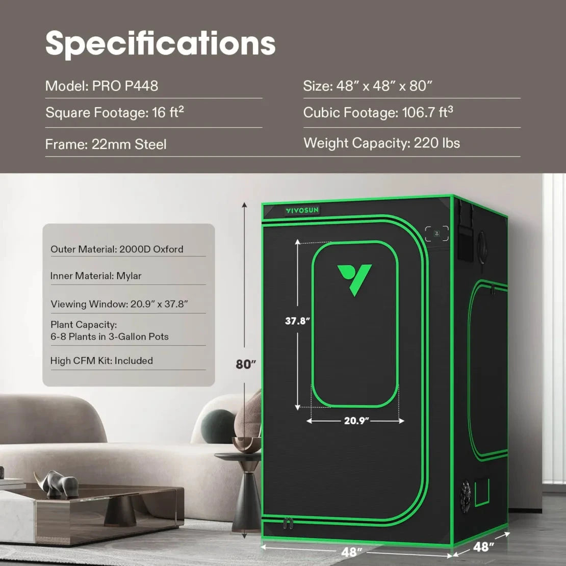 Vivosun 4x4 Grow Tent Pro P448 - 48