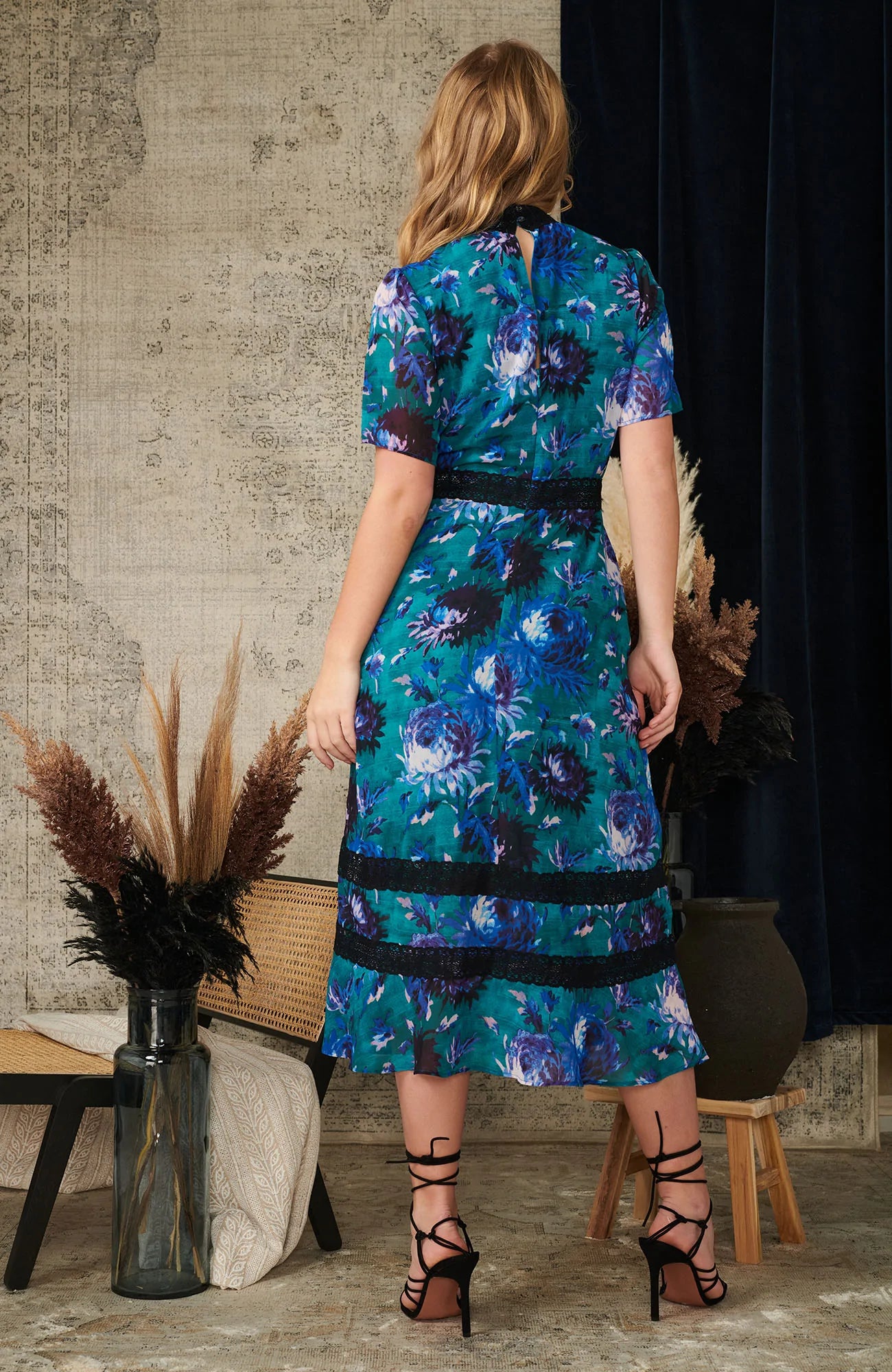 Elegant Keziah High Neck Midi Dress for Women - Flowy Long Sleeve Party & Evening Gown - Perfect for Weddings, Cocktail Parties & Formal Events