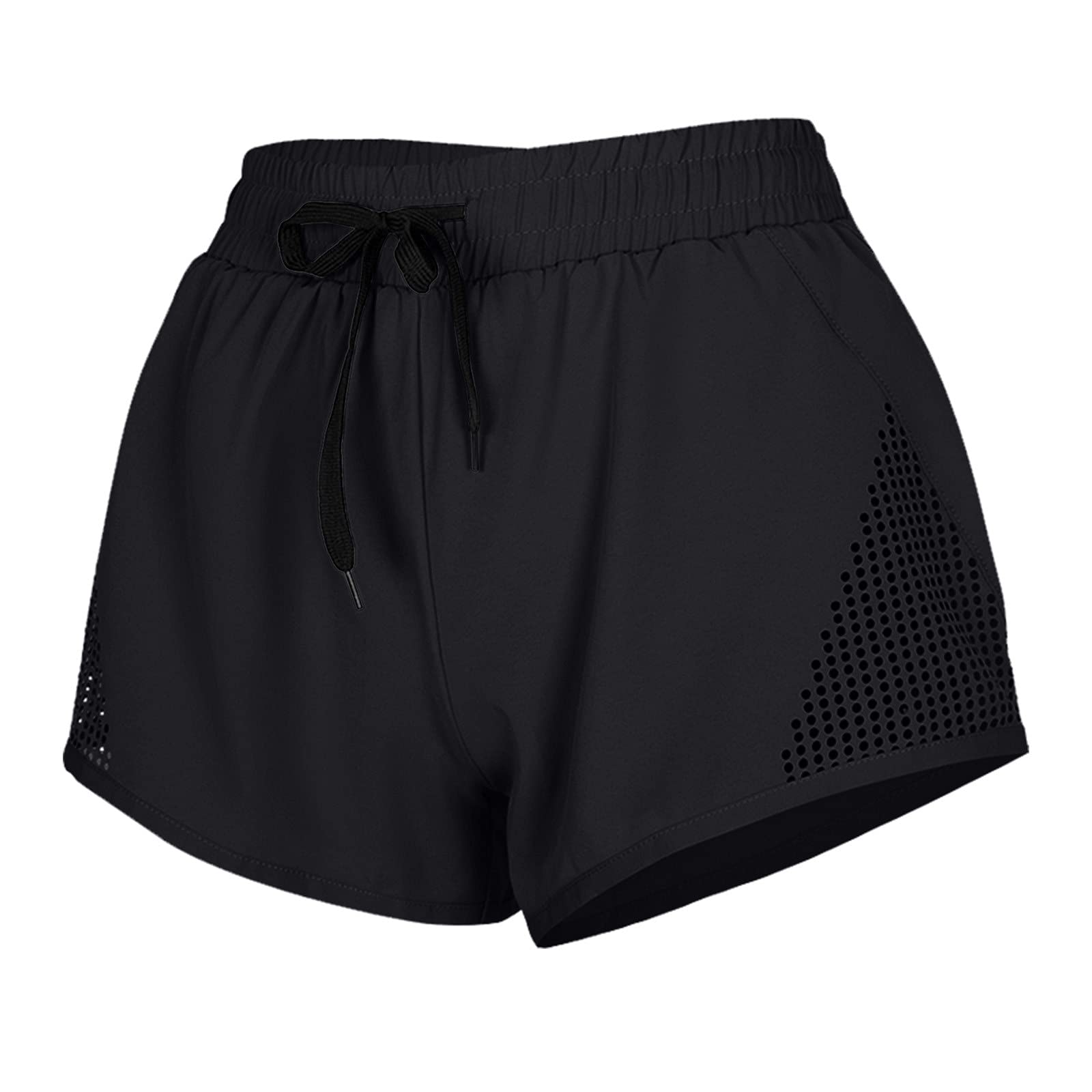Niuwa Women's High-Waisted Yoga Shorts - Quick Dry, Breathable, Drawstring Athletic Running Shorts for Workout, Cycling & Fitness - Perfect for Gym, Yoga & Outdoor Sports - Black