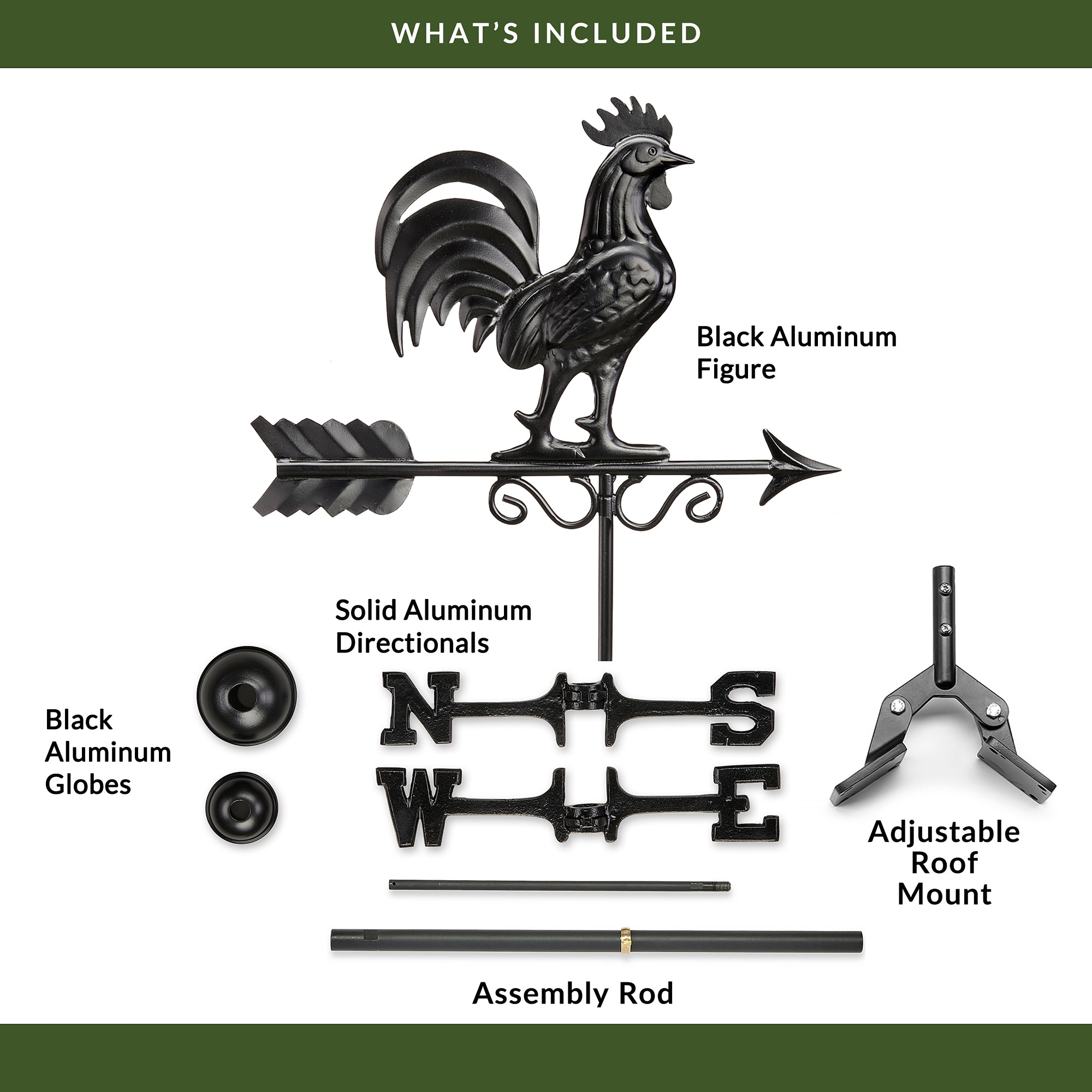 Black Aluminum Bantam Rooster Weathervane - Classic Farmhouse Decor for Garden, Barn, or Roof - Durable Outdoor Weather Resistant Design