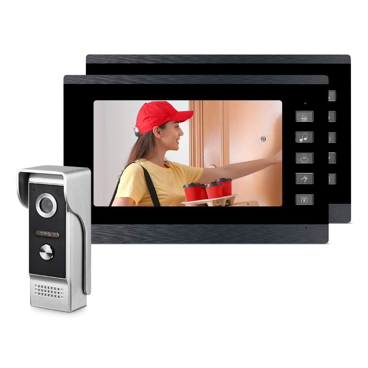 WOLILIWO 7-Inch Video Intercom System with Night Vision - Wired Doorbell Kit (1 Camera & 2 Monitors) for Home, Office & Apartment Security - Perfect for Front Gate, Building Entrance & Visitor Management