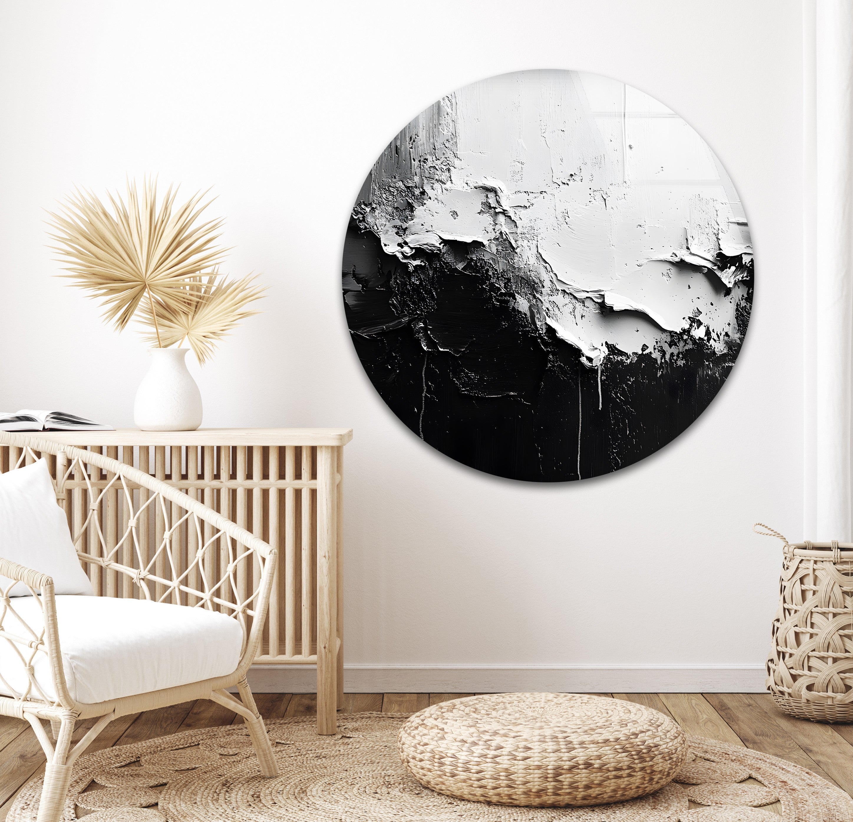 Abstract Black and White Glass Wall Art - Modern Home Decor for Living Room, Bedroom & Office - Elegant Contemporary Wall Hanging for Stylish Interior Design