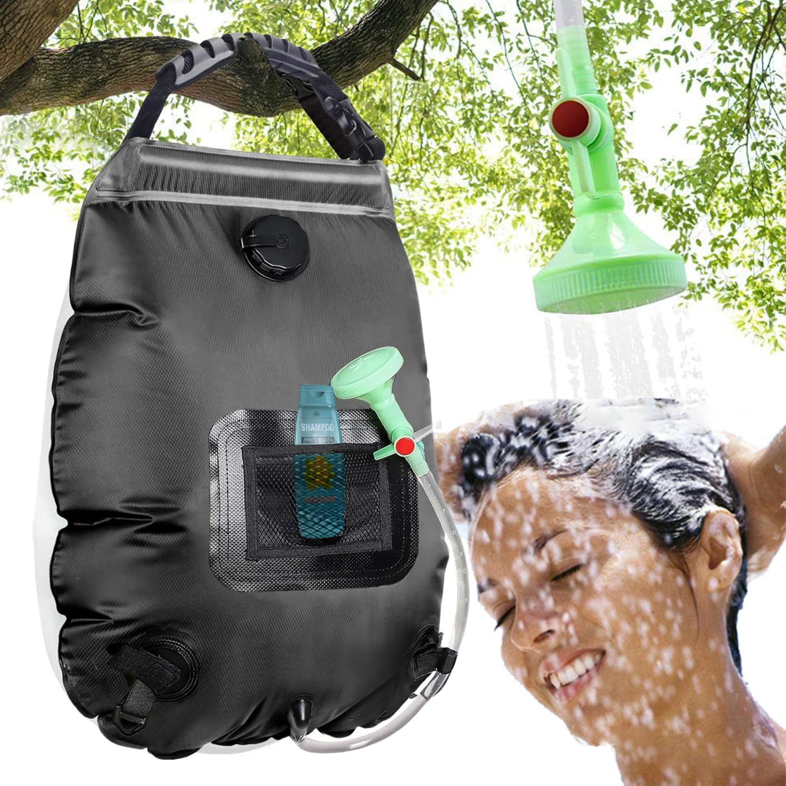5 Gallon Solar Shower Bag - Portable 20L Camping Shower with Removable Hose & On/Off Switchable Shower Head - Perfect for Beach, Hiking, RV Trips & Outdoor Adventures