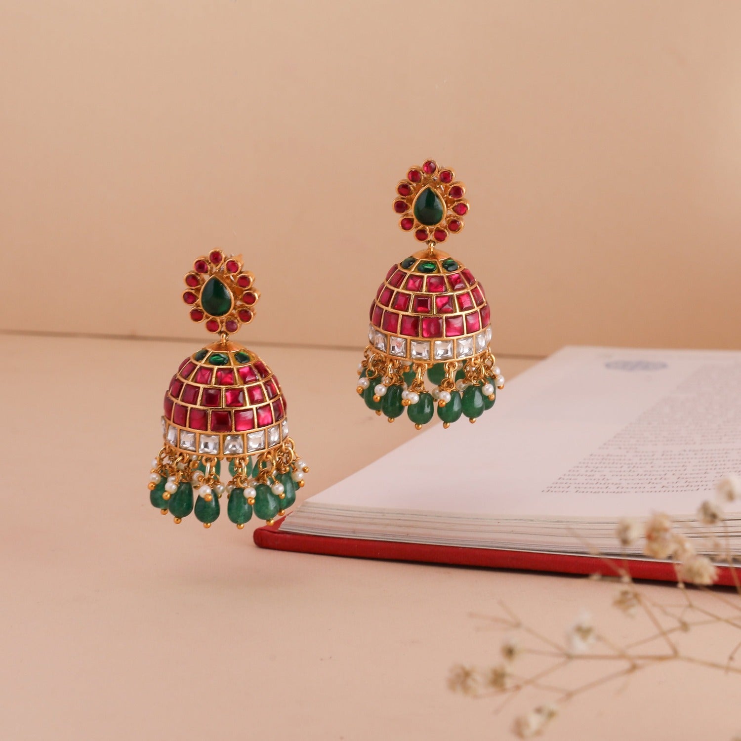 Exquisite Mansi Kempu Jadau Jhumka Earrings – Traditional Indian Kundan Jewelry for Women – Perfect for Weddings, Parties & Festive Occasions