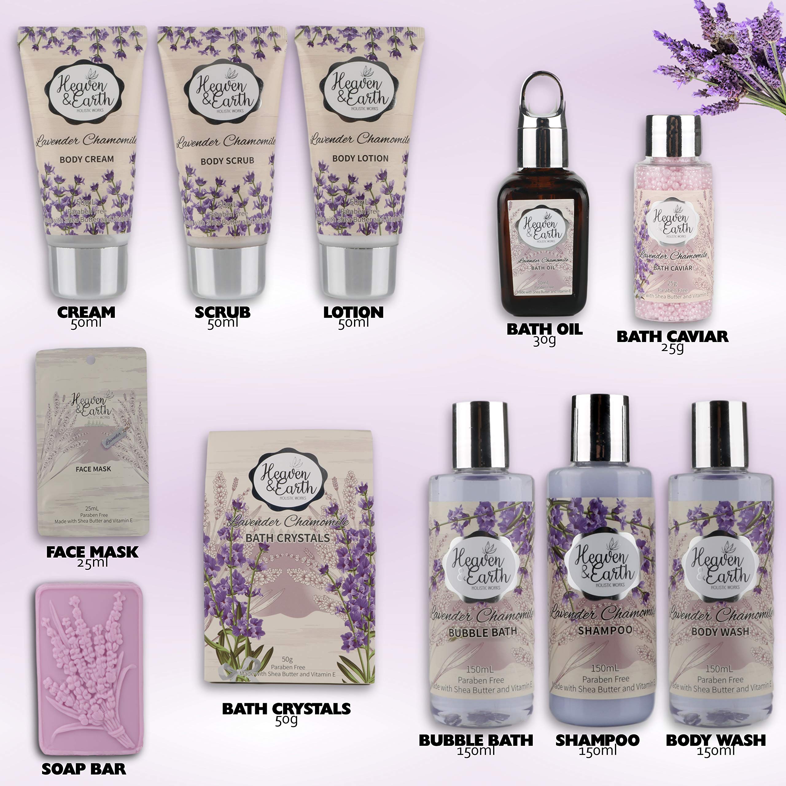 Valentine's Day Spa Gift Baskets for Women - Natural Lavender Chamomile Bath Set with Essential Oils | Sulfate-Free Relaxation Kit | Perfect for Self-Care, Anniversary & Birthday Gifts