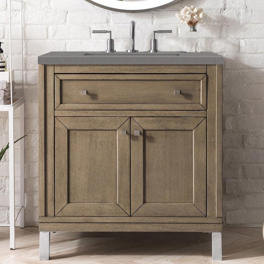 James Martin Vanities Chicago Collection 30-Inch Single Bathroom Vanity in Whitewashed Walnut with Countertop Options - Perfect for Modern Bathroom Renovations & Small Space Solutions