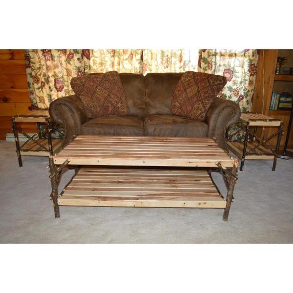 Solid Hickory Wood Coffee Table with Storage Shelf - Rustic Farmhouse Living Room Furniture for Home Decor & Entertainment Areas
