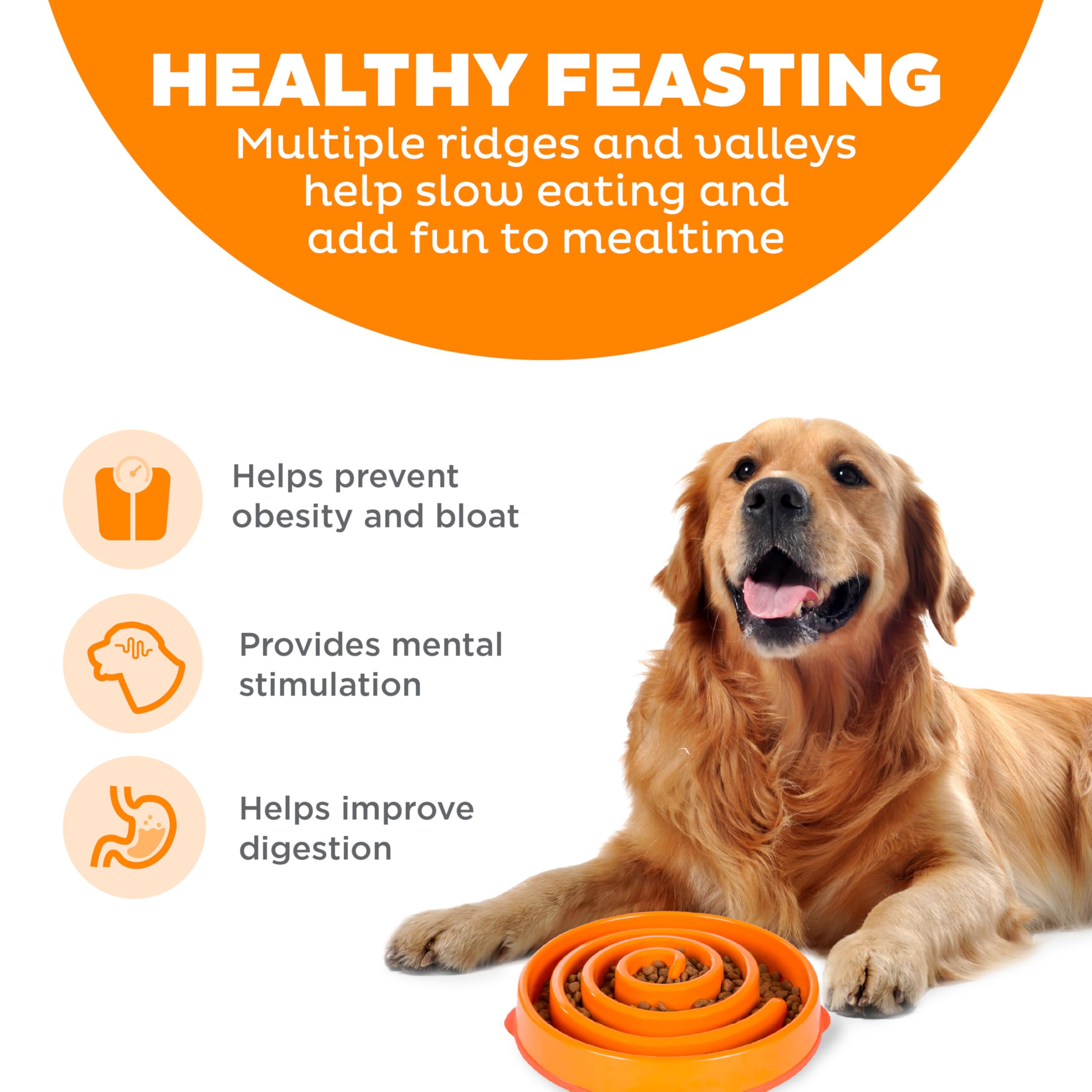 Outward Hound Fun Feeder Slo Bowl - Large Slow Feeder Dog Bowl for Medium & Large Breeds (4 Cups, Orange) - Reduce Fast Eating & Bloat for Dogs - Perfect for Mealtime Enrichment & Puzzle Feeding