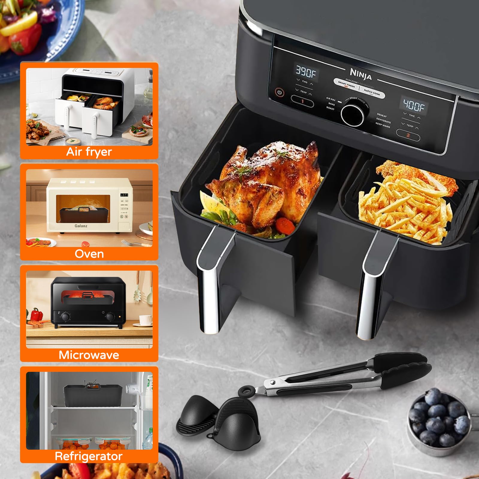 Ninja Air Fryer Accessories Kit - BPA-Free Compatible with Ninja Foodi Max Dual Zone AF400EU AF300EU 7.6L-9.5L & Other Dual Zone Air Fryers - Perfect for Baking, Roasting, and Frying Healthy Meals at Home