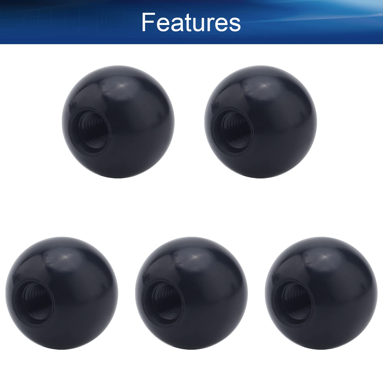 5Pcs Black Thermoset Ball Knob - M10 Female Thread Bakelite Handle (32mm Diameter) - No Twist Design with Smooth Rim - Perfect for Lawn Mowers & Exercise Equipment - Durable Replacement Part for Machinery and DIY Projects