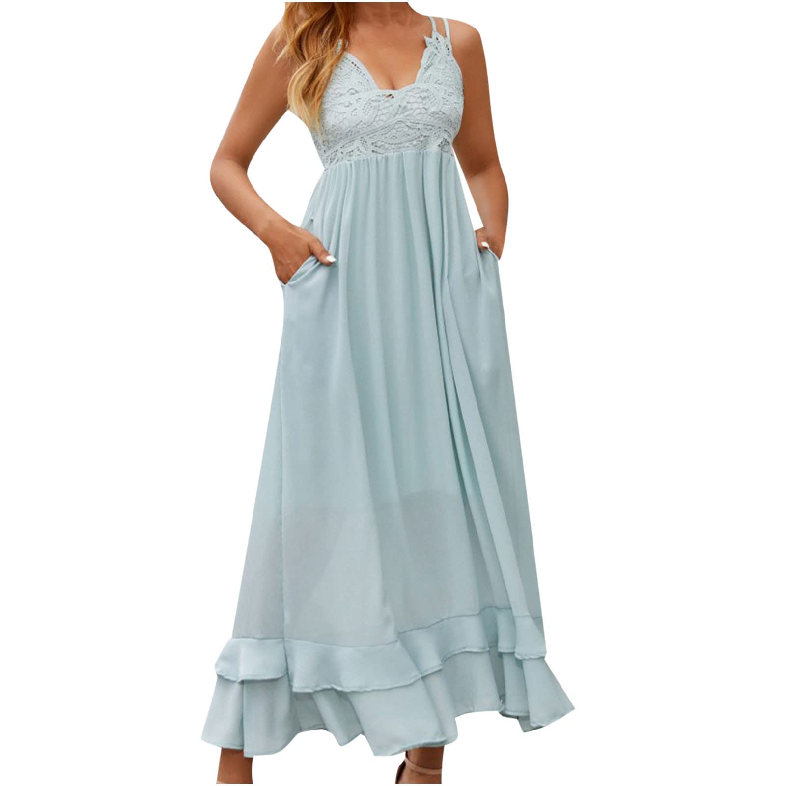 Women's Casual Beach Cover Up - Flowy V-Neck Sleeveless Crochet Maxi Dress with Pockets | Perfect for Summer Vacations, Pool Parties & Boho Outfits