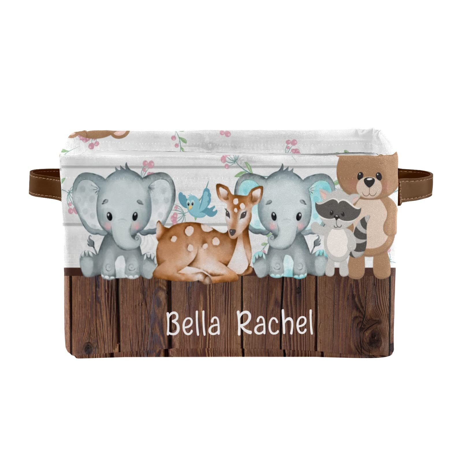Personalized Wooden Forest Animal Storage Bins - 2 Pack Durable Toy Organizer with Handles for Nursery, Wardrobe & Shelves | Kids Room Decor & Playroom Organization