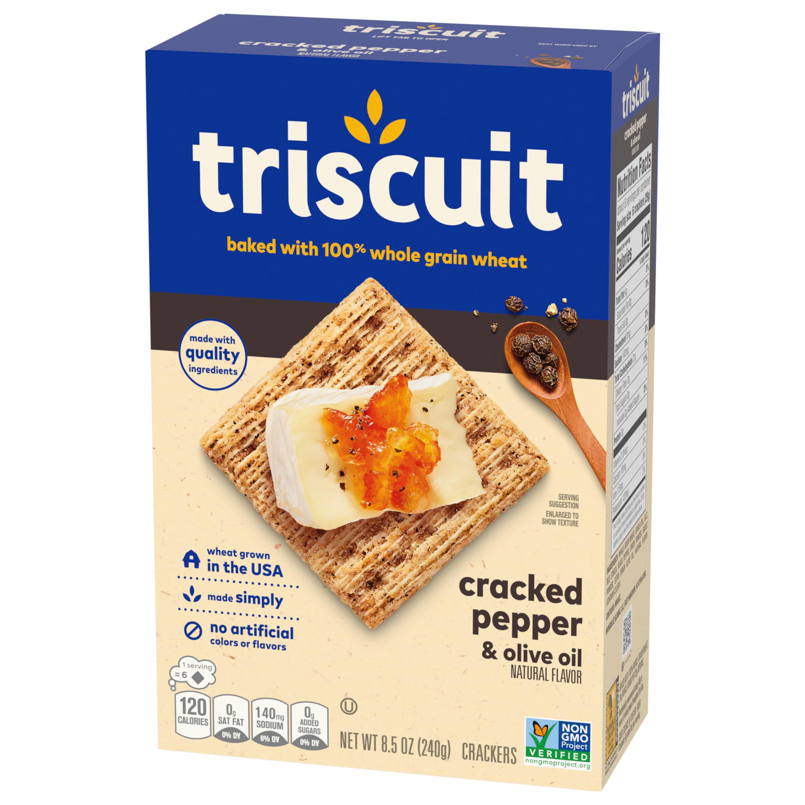 Triscuit Cracked Pepper & Olive Oil Whole Grain Wheat Crackers - Healthy Lunch Snacks, Bulk Pack of 6 (8.5 oz Boxes) - Perfect for Office, School & Picnics
