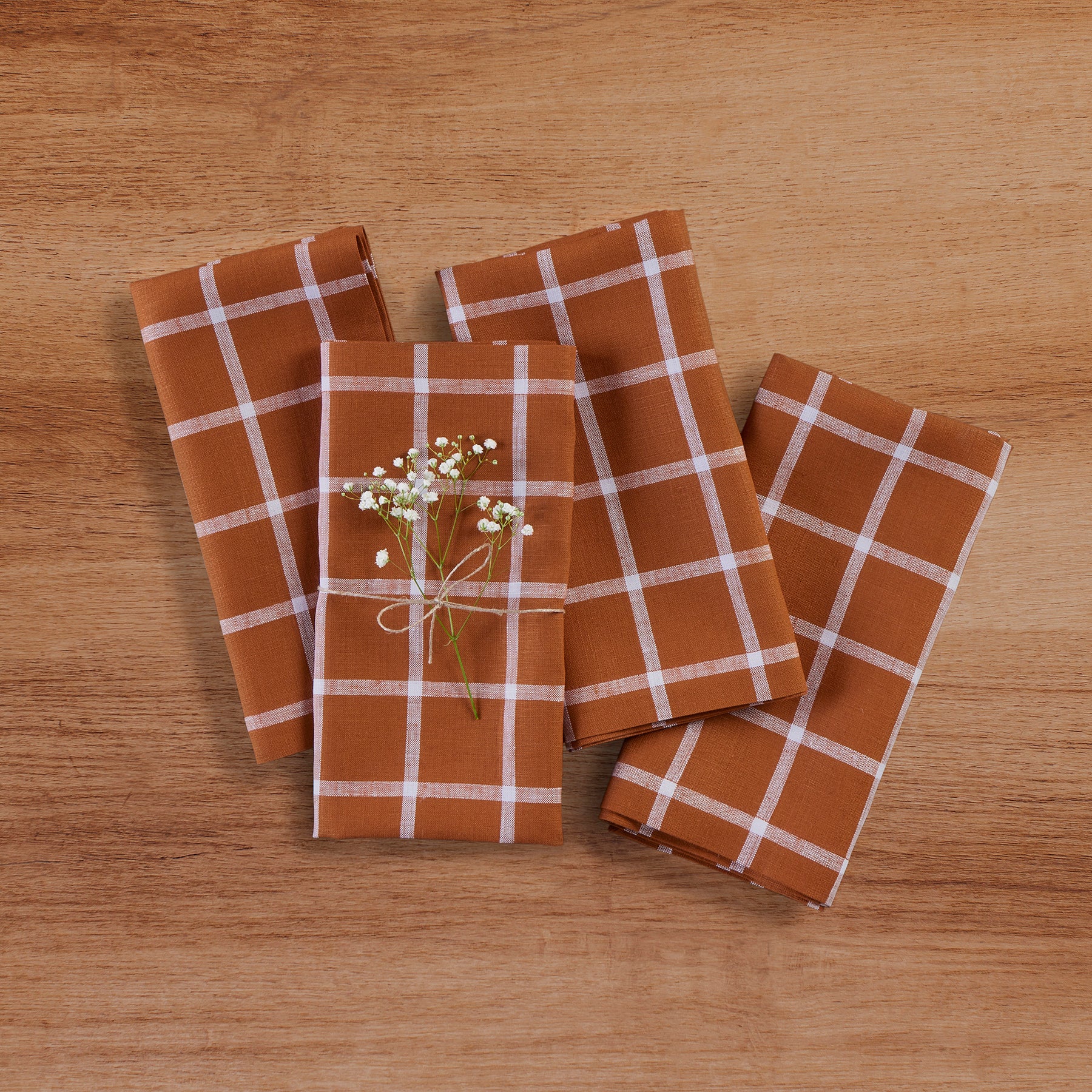Elegant Windowpane Napkins Set of 4 - Premium Linen Dinner Napkins for Formal Dining, Parties & Holiday Gatherings