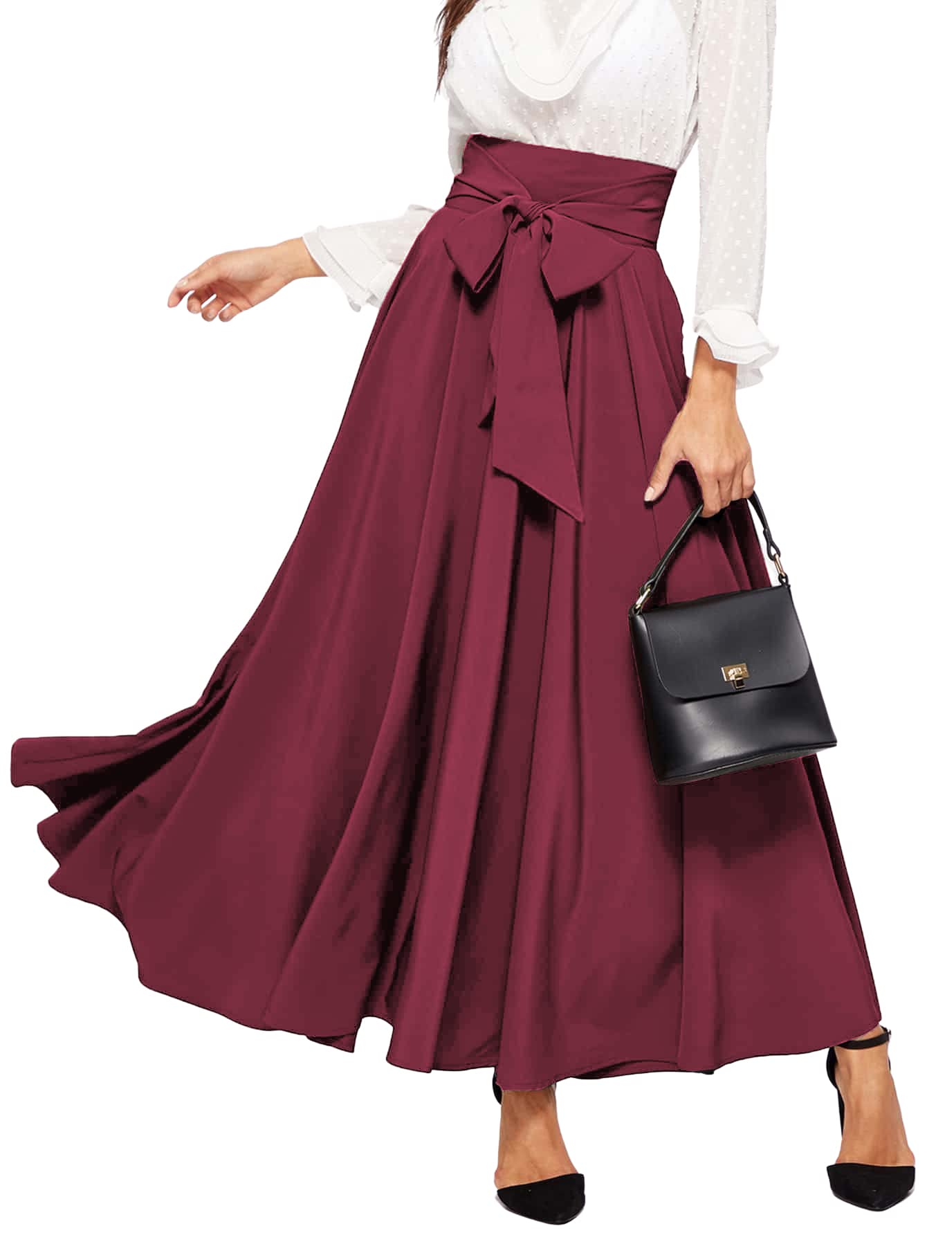 SweatyRocks Women's Elegant High Waist Tie Front Pleated Maxi Skirt - Flowy Summer Skirt for Beach, Party & Casual Wear