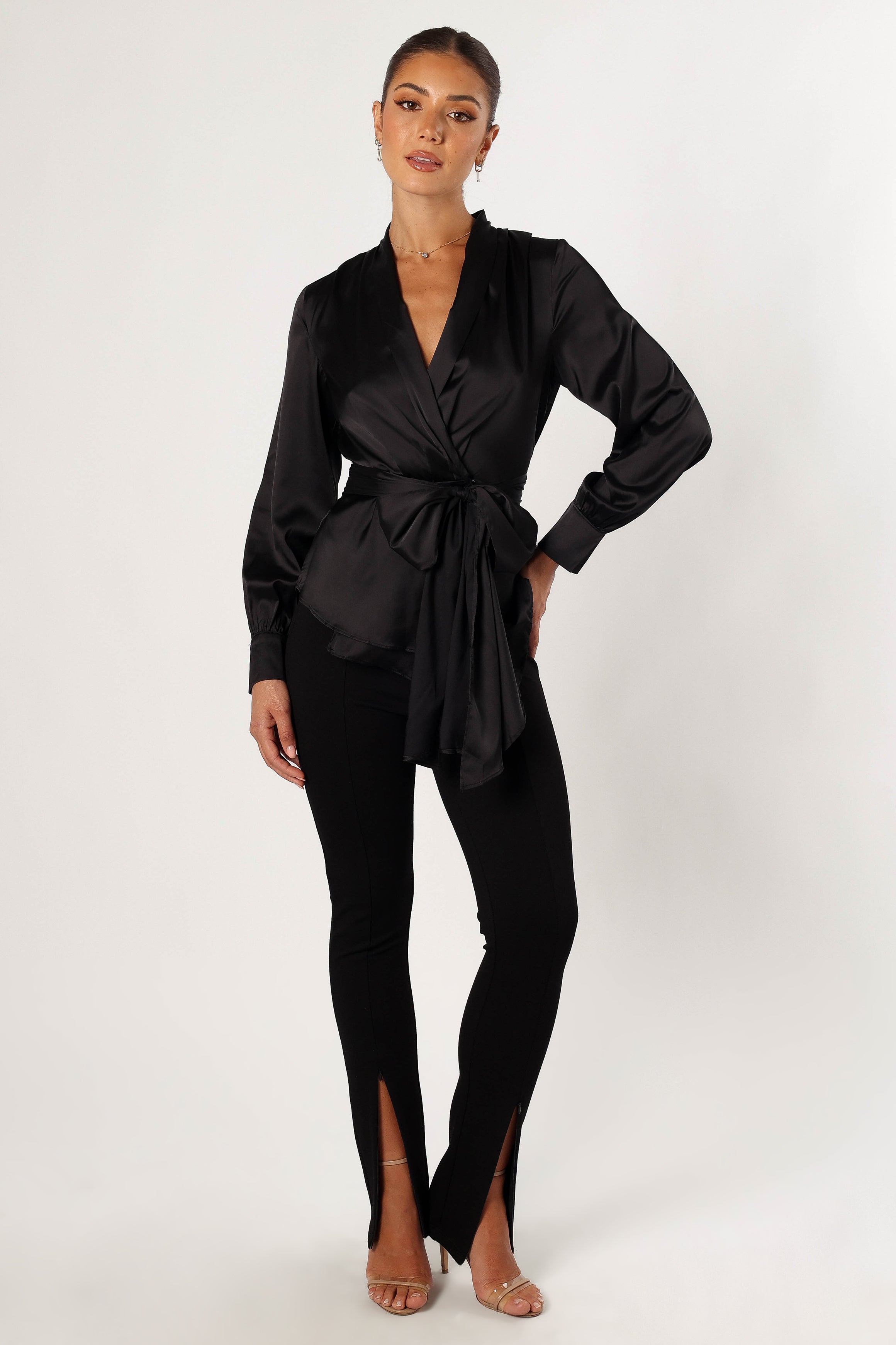 Aydin Wrap Top for Women - Stylish Black Wrap Blouse for Casual & Office Wear | Perfect for Layering & Everyday Outfits